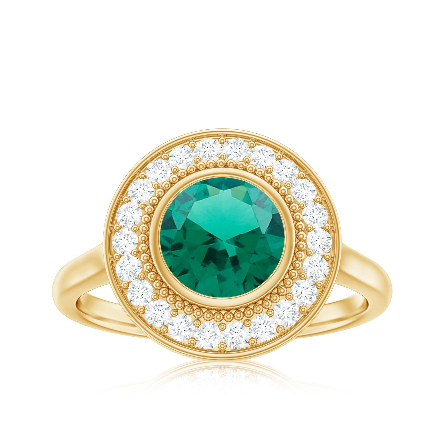 Vintage Looking 8 mm Lab Grown Emerald Engagement Ring with Halo