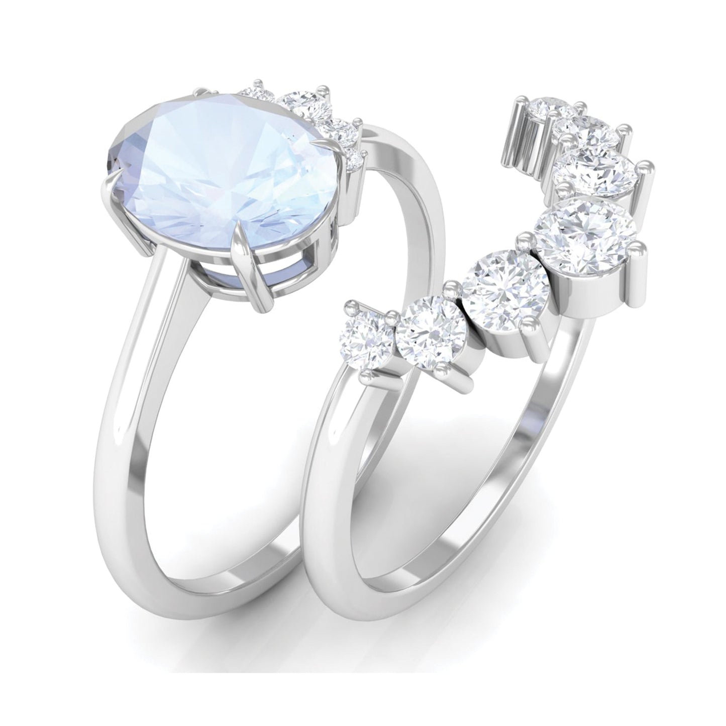 1.25 CT Moonstone and Diamond Engagement Enhancer Ring Set