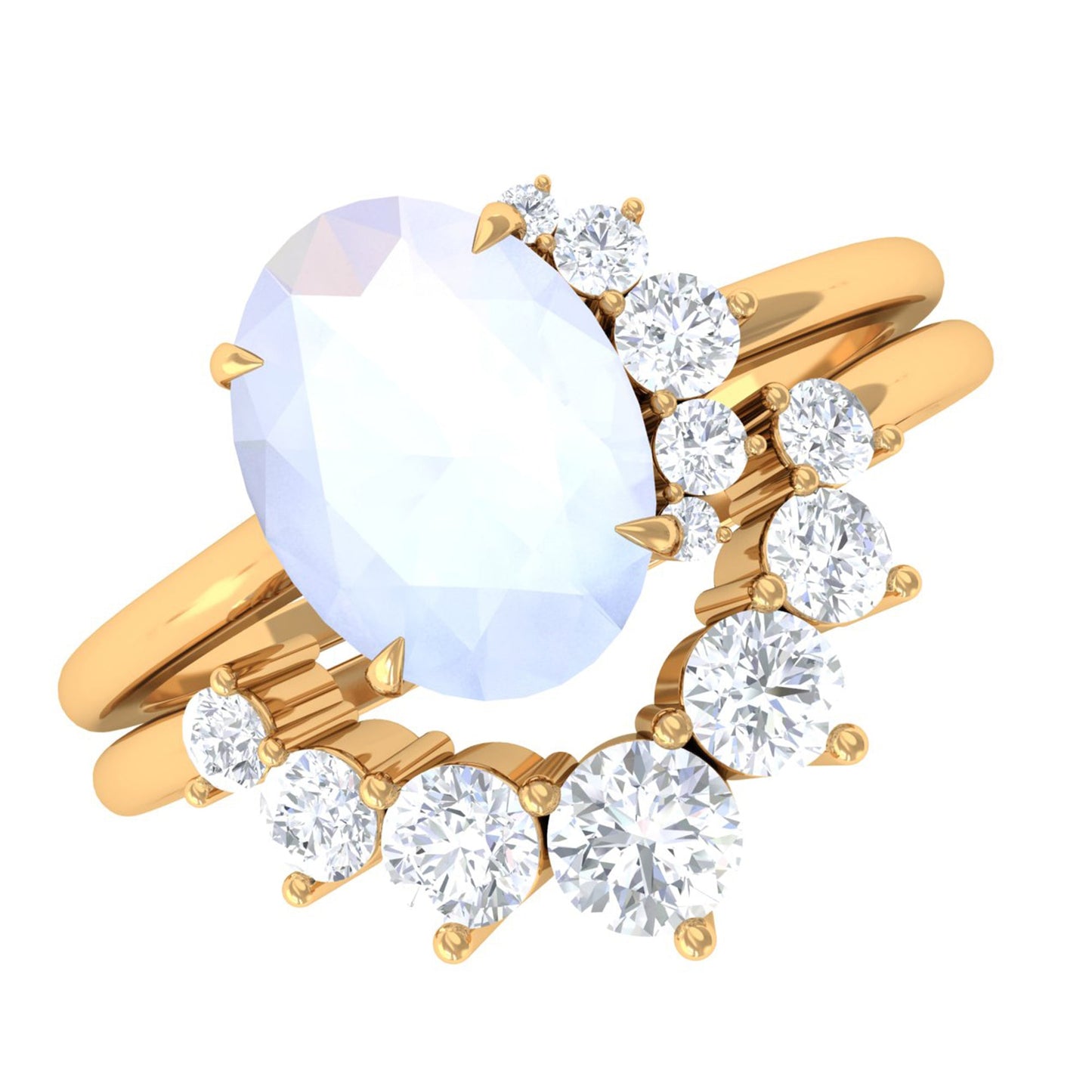1.25 CT Moonstone and Diamond Engagement Enhancer Ring Set