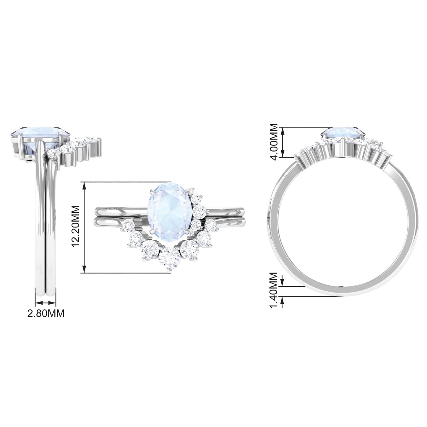 1.25 CT Moonstone and Diamond Engagement Enhancer Ring Set