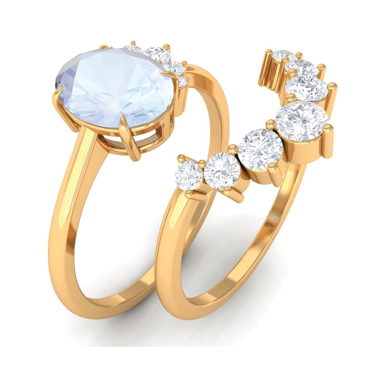 1.25 CT Moonstone and Diamond Engagement Enhancer Ring Set