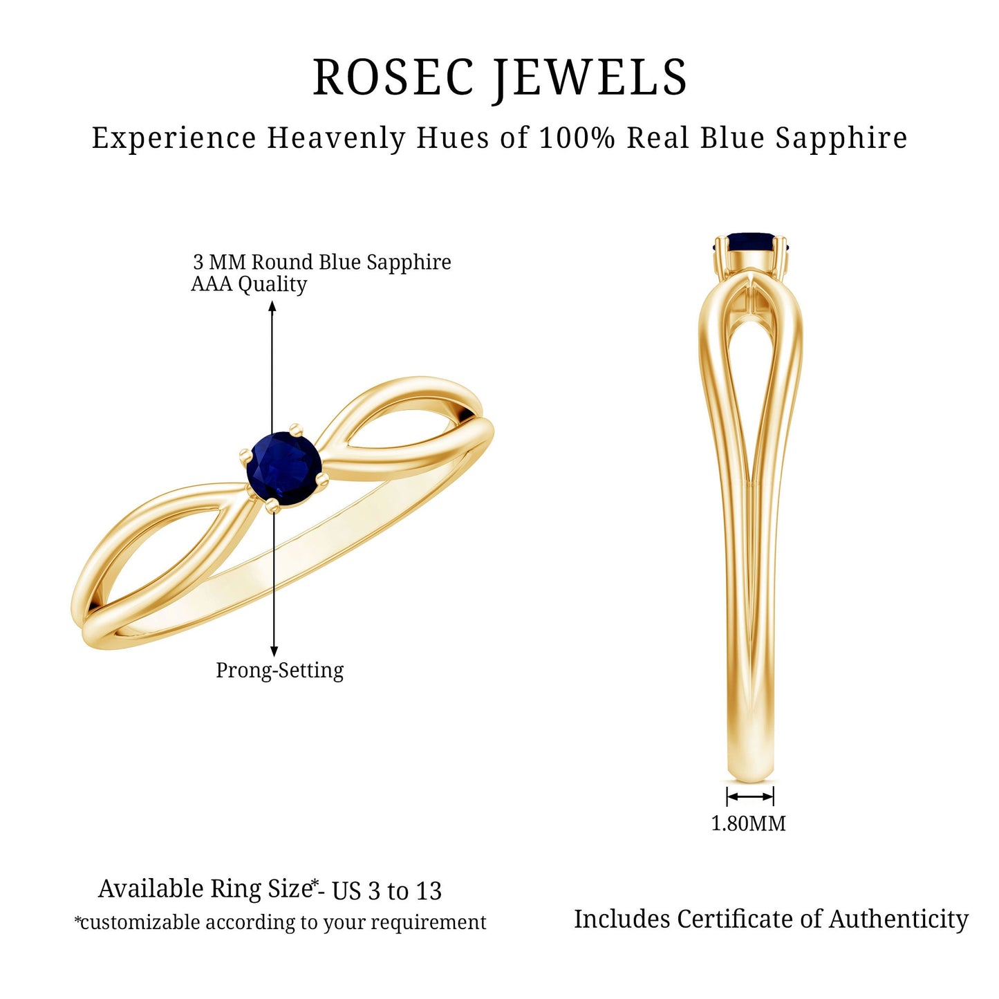 Real Blue Sapphire Minimal Promise Ring with Split Shank