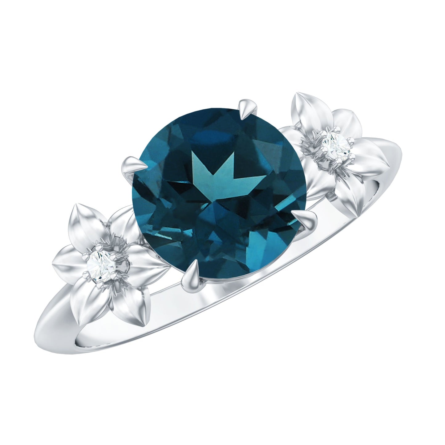 8mm Round London Blue Topaz Solitaire Floral Ring