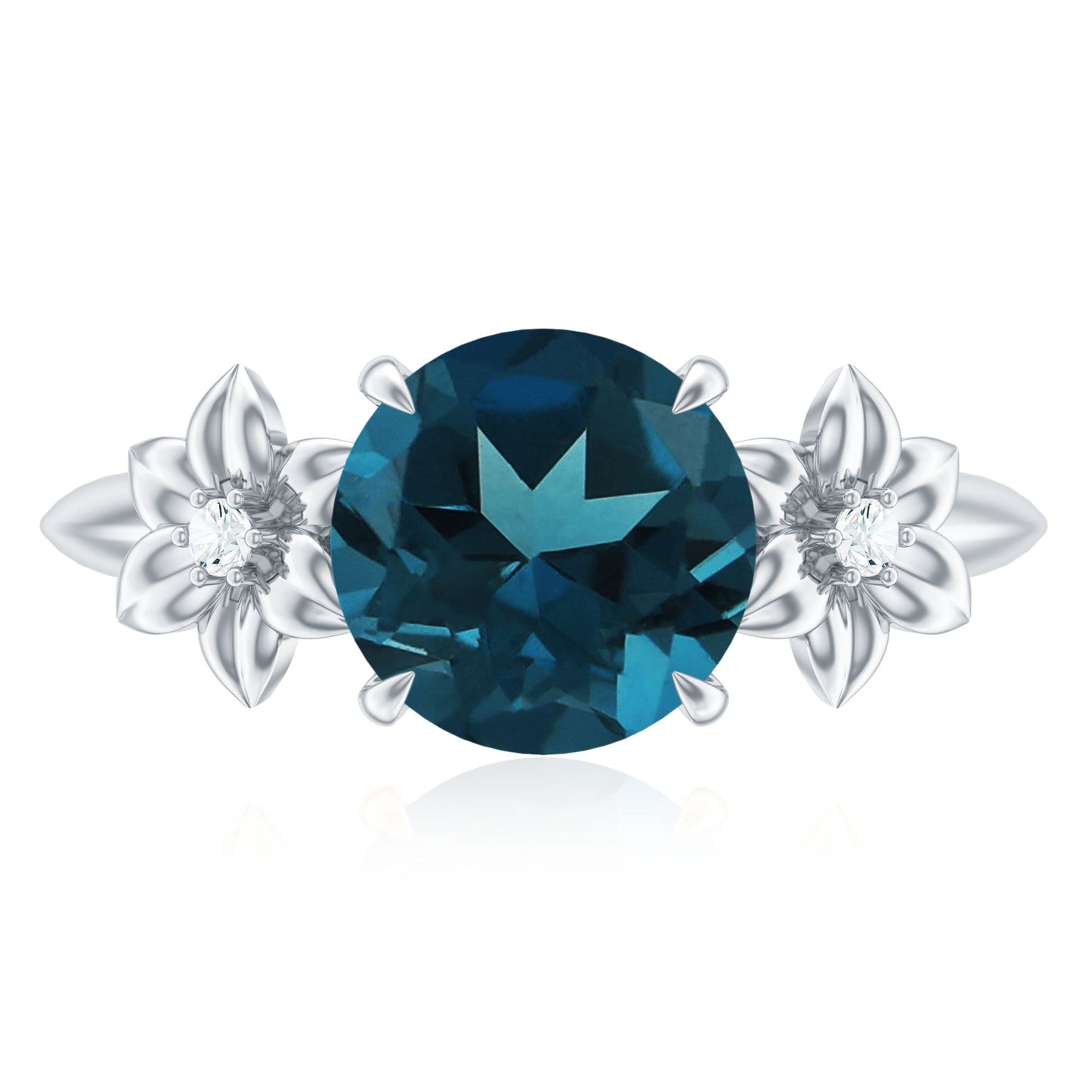8mm Round London Blue Topaz Solitaire Floral Ring