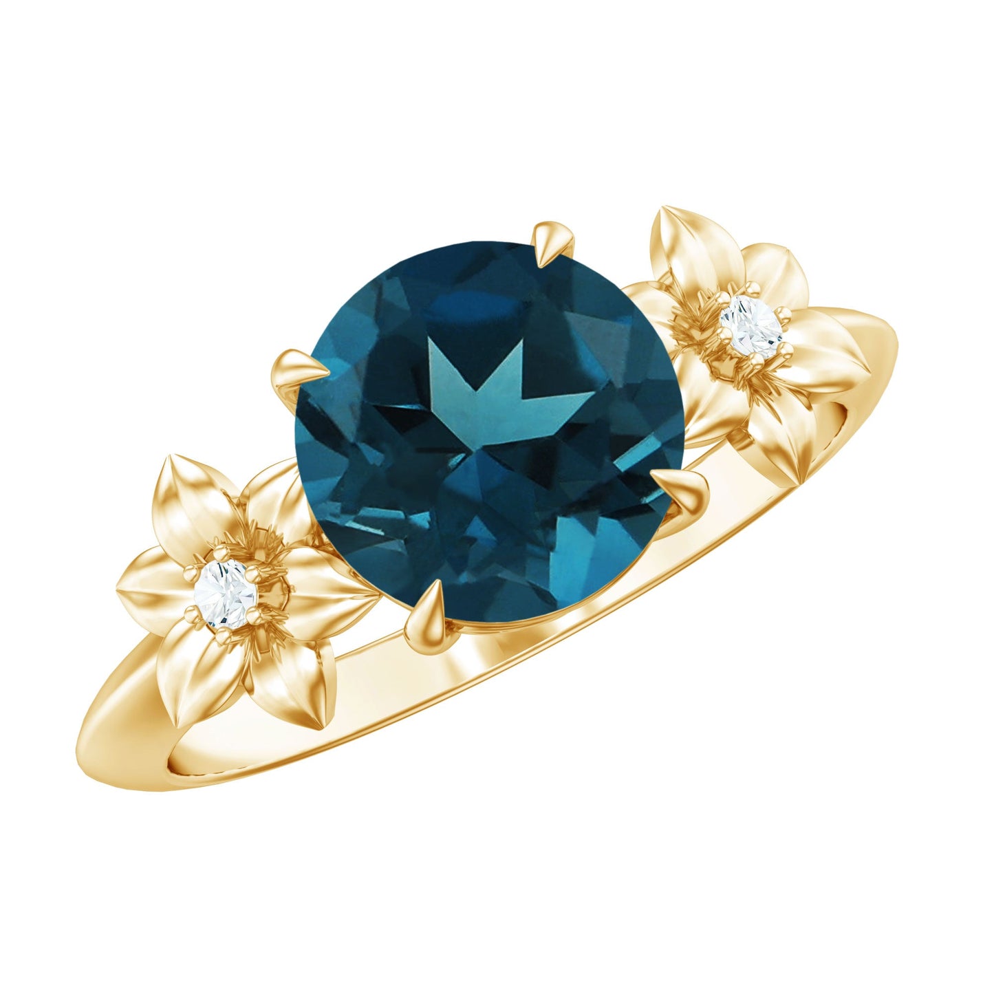 8mm Round London Blue Topaz Solitaire Floral Ring