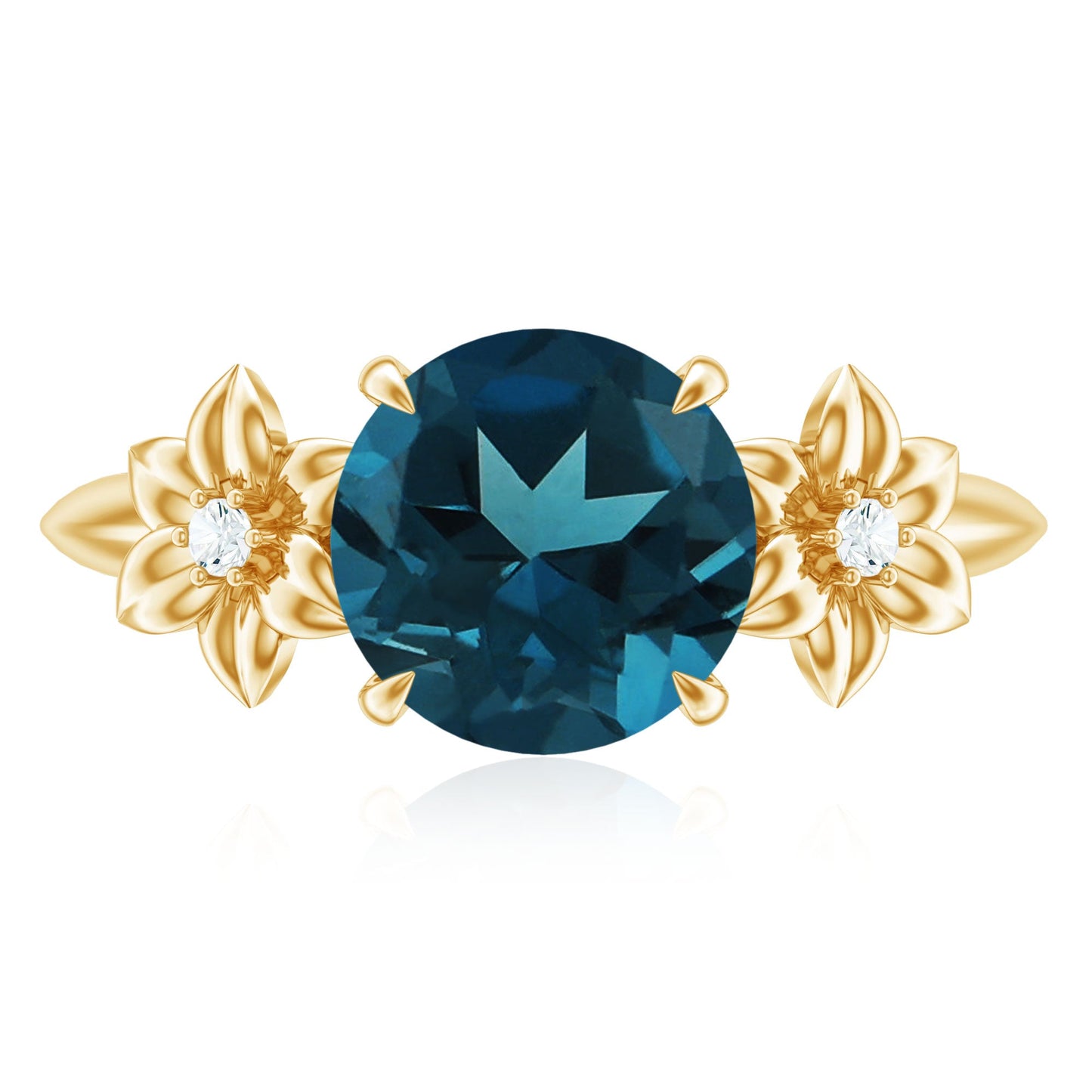 8mm Round London Blue Topaz Solitaire Floral Ring