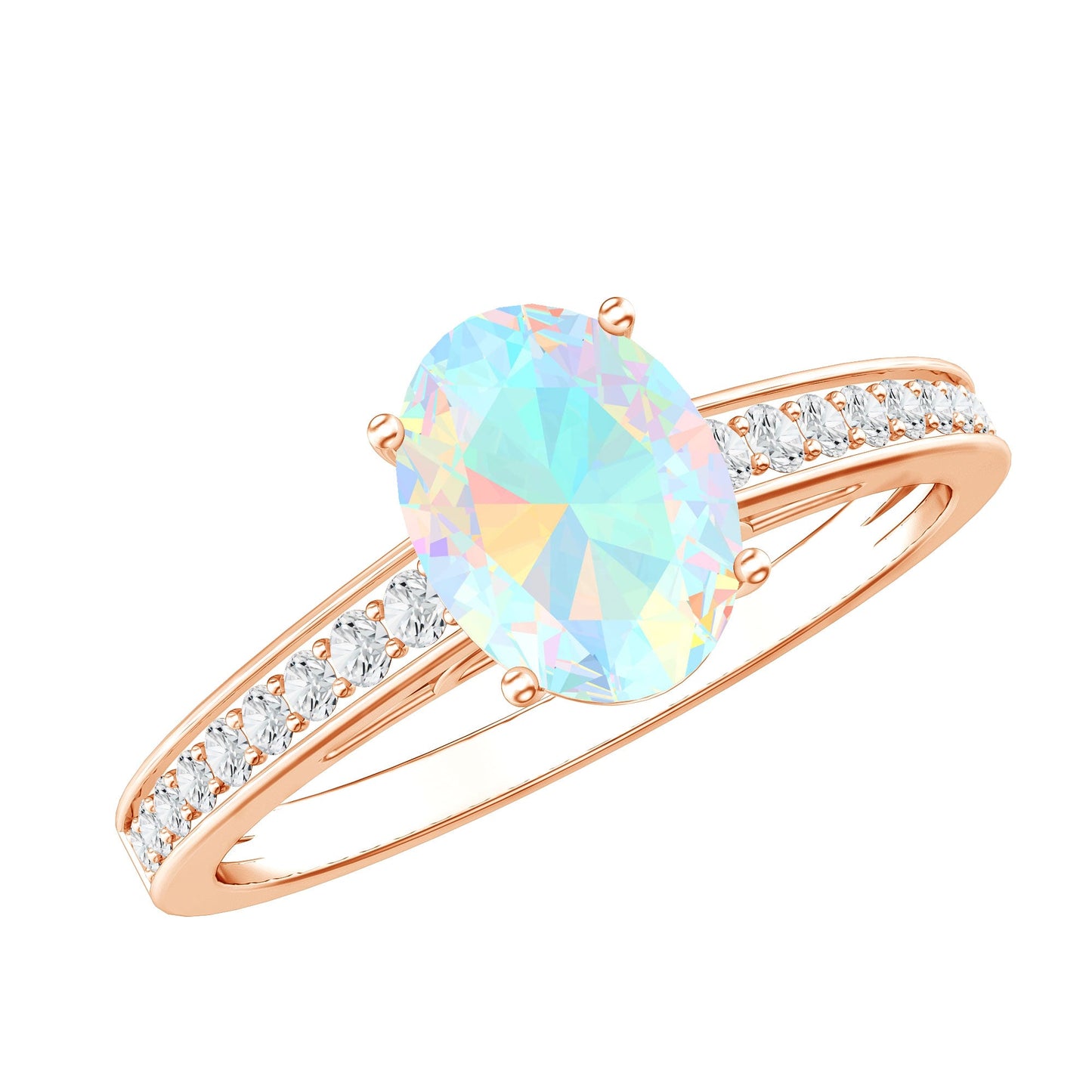 Natural 6X8mm Ethiopian Opal Oval Engagement Ring with Diamond Side Stones