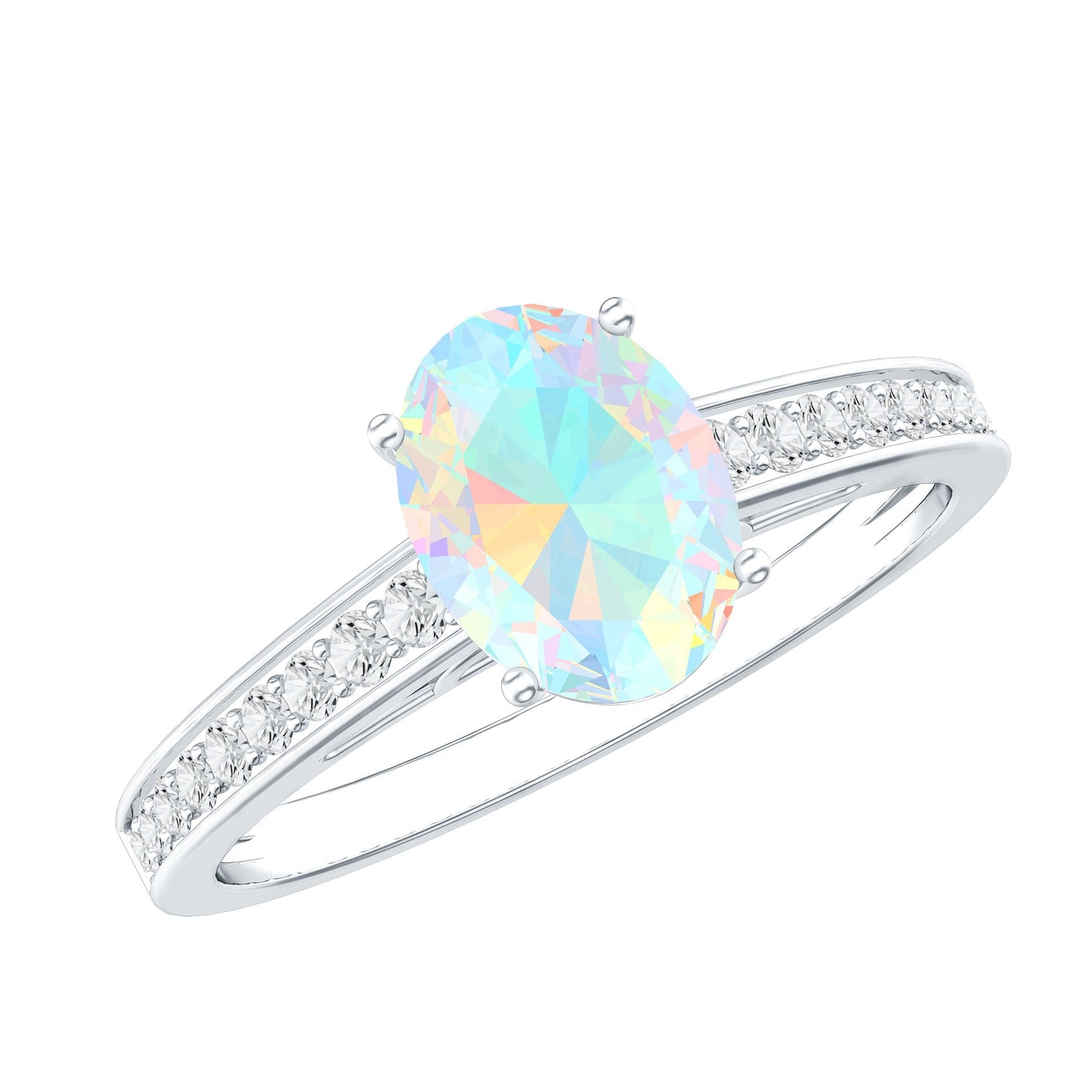 Natural 6X8mm Ethiopian Opal Oval Engagement Ring with Diamond Side Stones