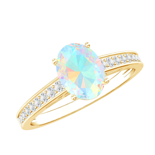 Natural 6X8mm Ethiopian Opal Oval Engagement Ring with Diamond Side Stones