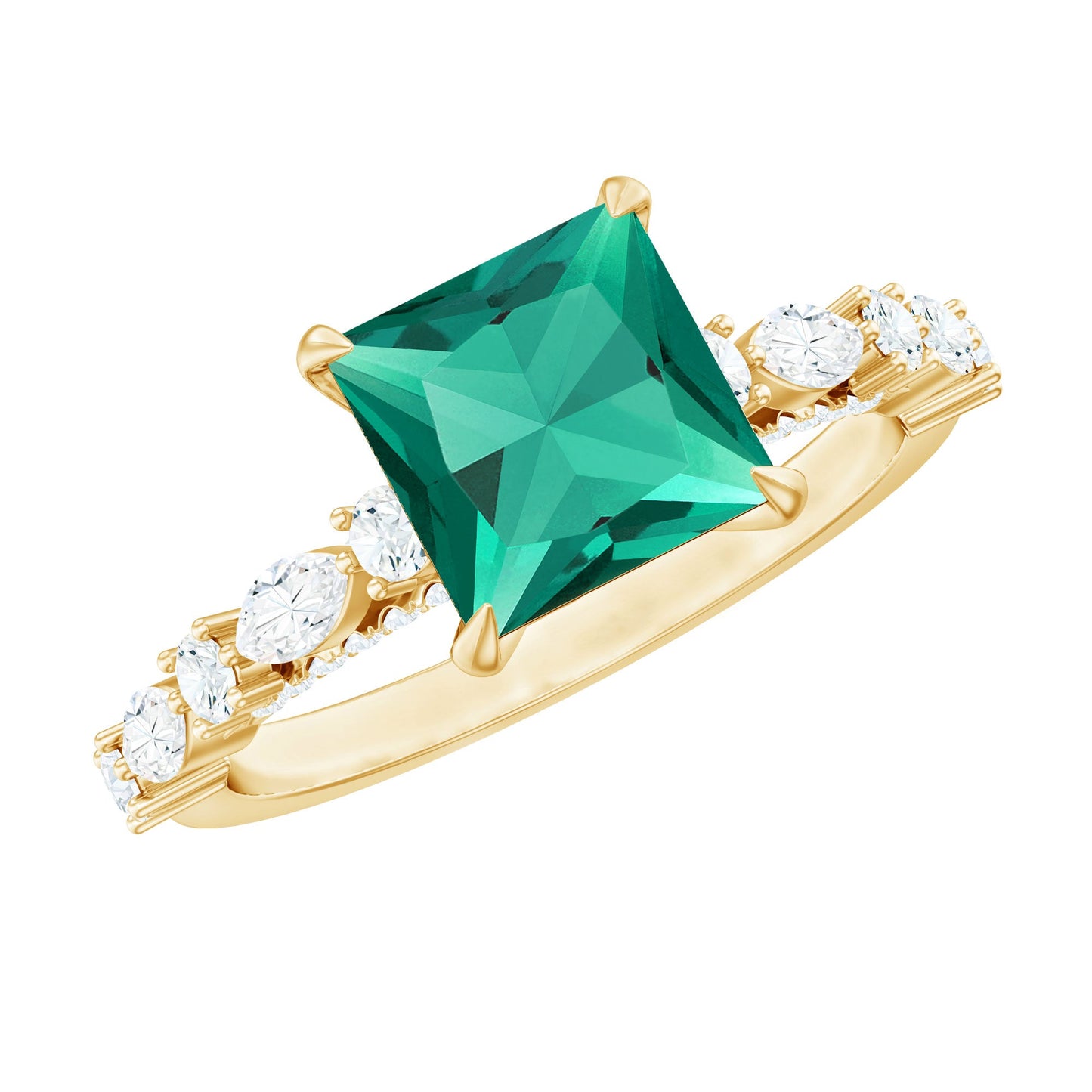 8 MM Solitaire Lab Emerald Princess Cut Engagement Ring with Moissanite