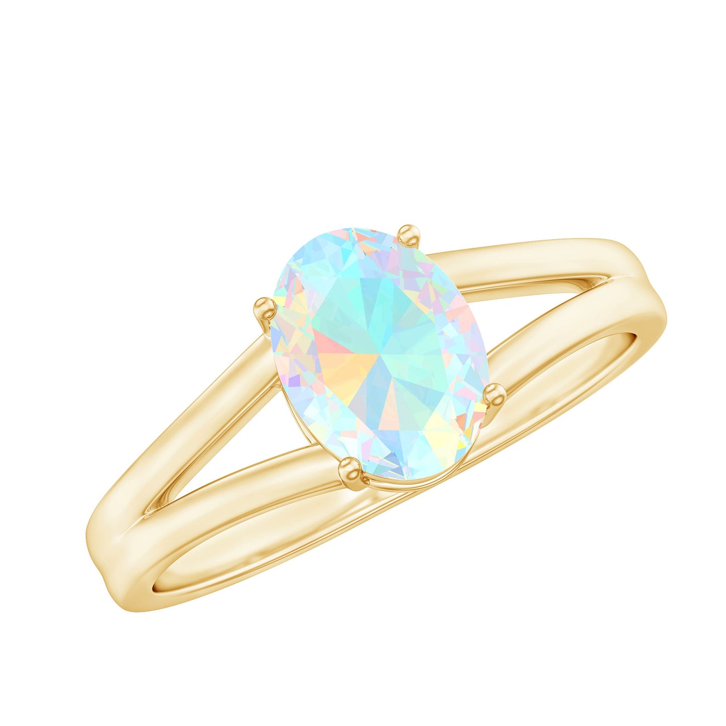 Genuine 6X8 mm Oval Ethiopian Rainbow Opal Split Shank Engagement Ring