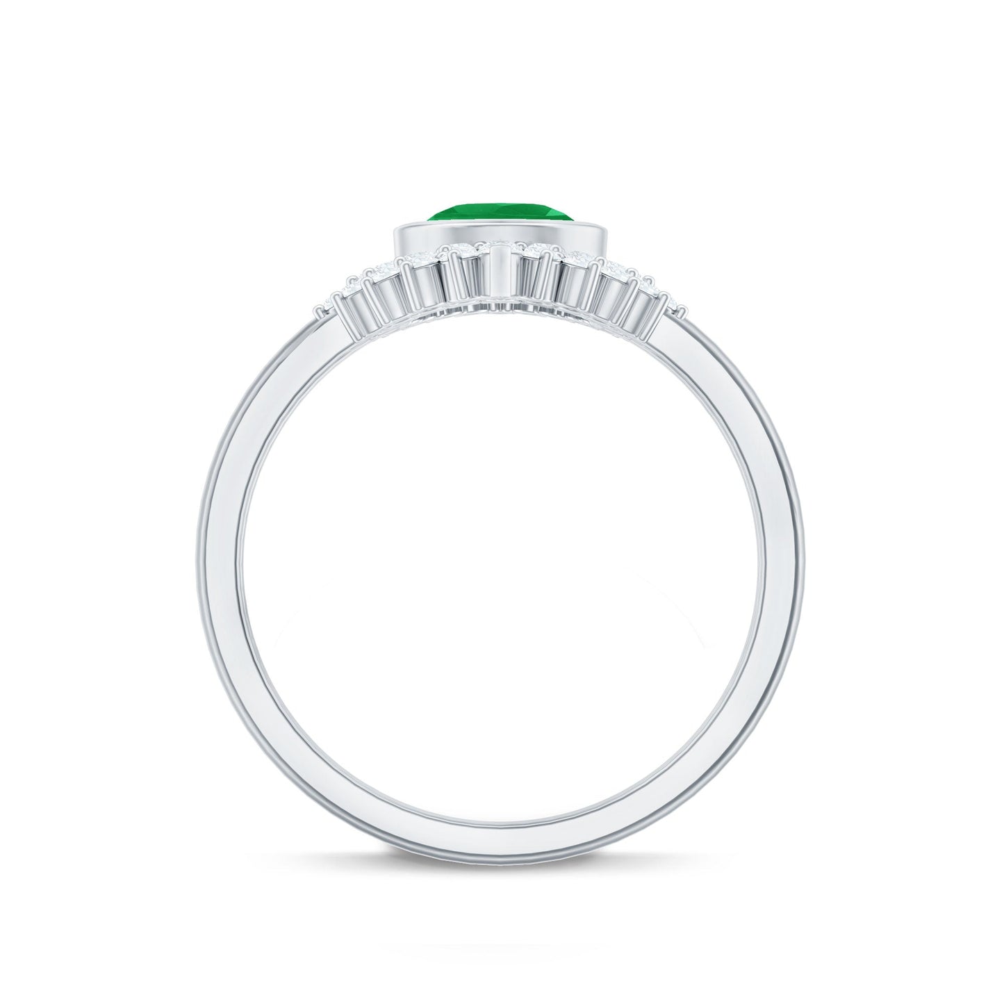Natural Emerald Diamond Pear Shape Engagement Ring and Wedding Band Set