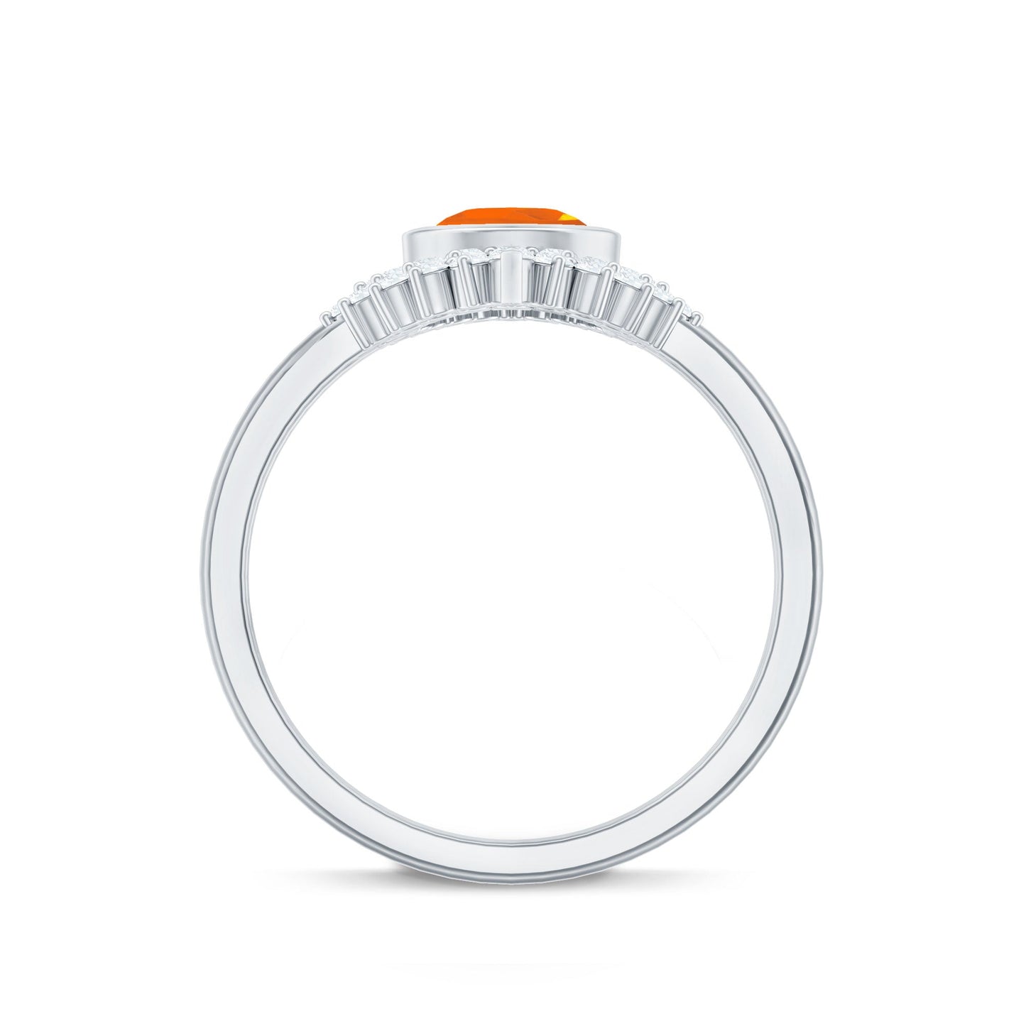 Real 0.6 Carat Fire Opal Teardrop Wedding Ring Set with Diamond Halo