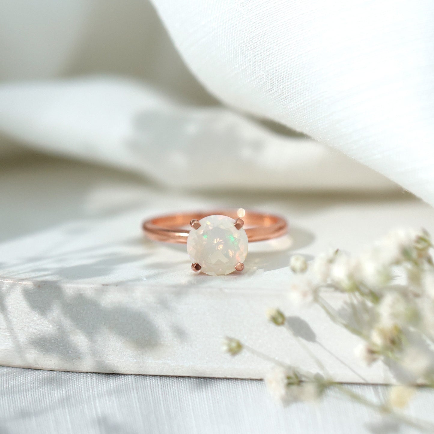Classic 8mm Solitaire Ethiopian Rainbow Opal Engagement Ring