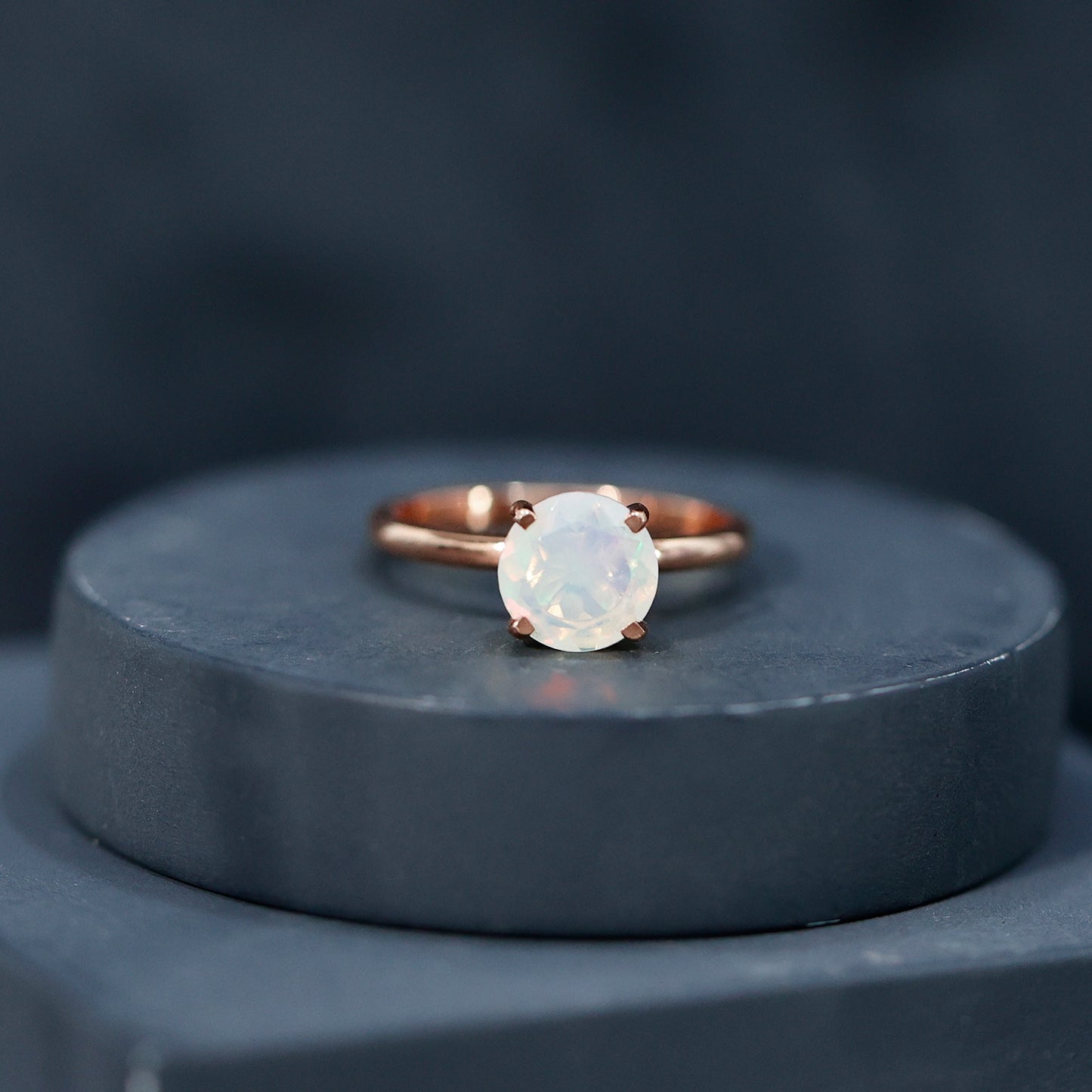 Classic 8mm Solitaire Ethiopian Rainbow Opal Engagement Ring