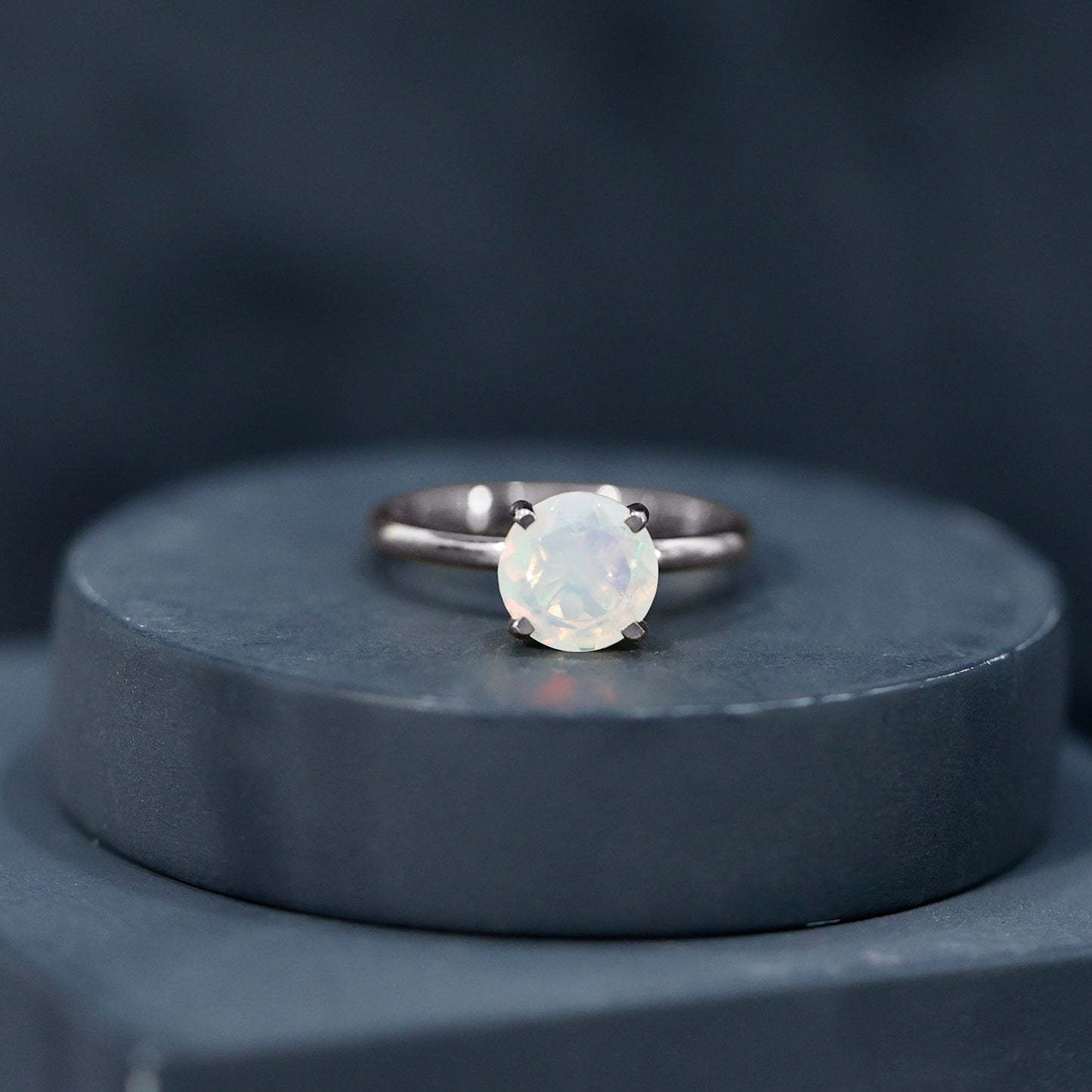 Classic 8mm Solitaire Ethiopian Rainbow Opal Engagement Ring