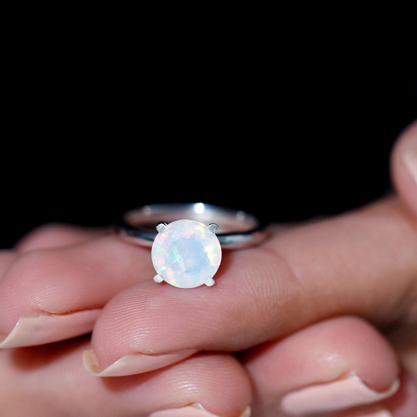 Classic 8mm Solitaire Ethiopian Rainbow Opal Engagement Ring