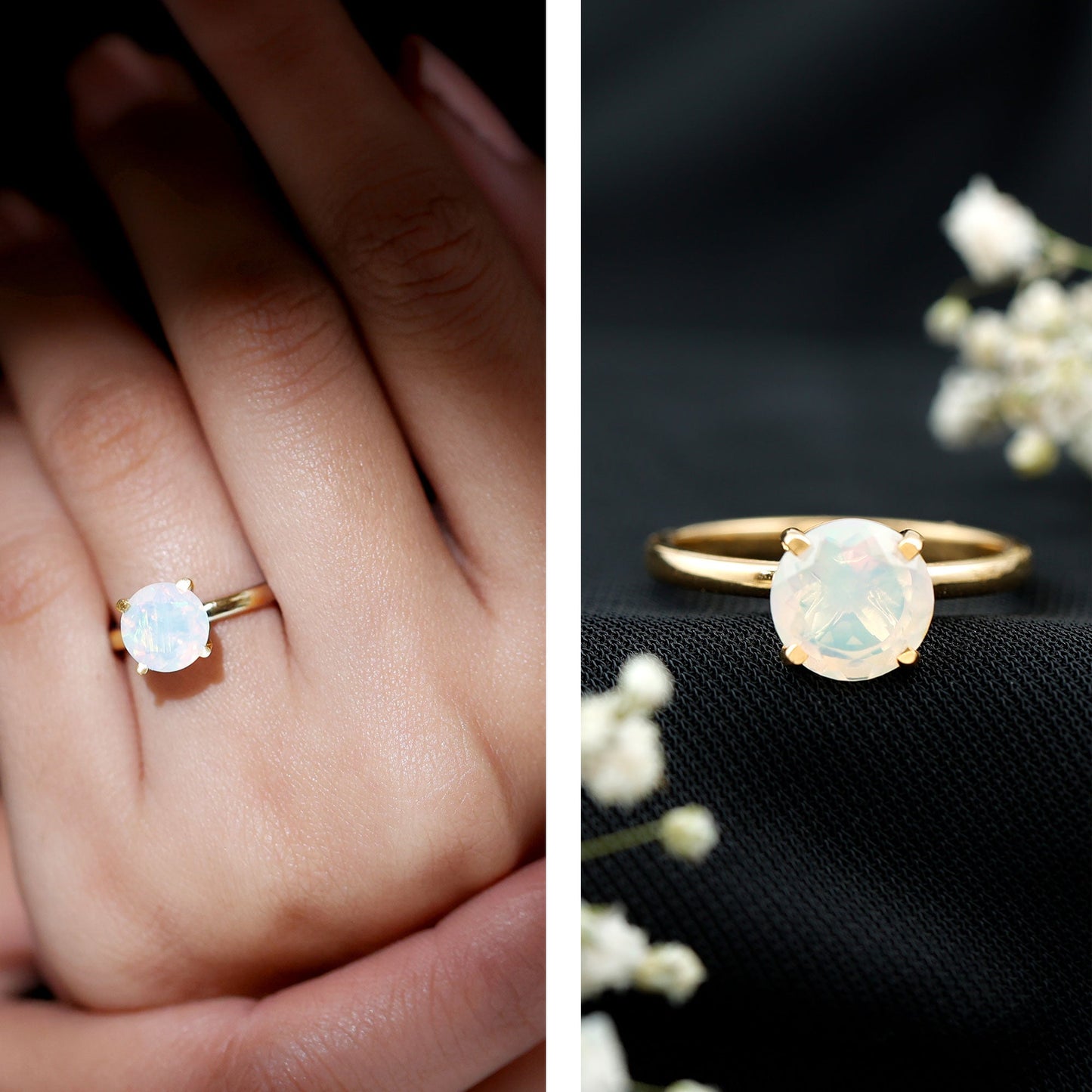 Classic 8mm Solitaire Ethiopian Rainbow Opal Engagement Ring
