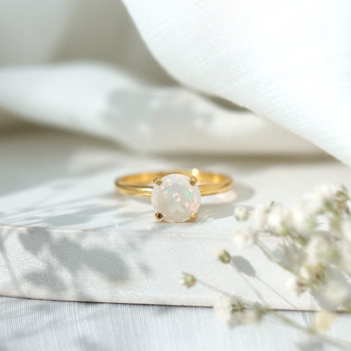 Classic 8mm Solitaire Ethiopian Rainbow Opal Engagement Ring