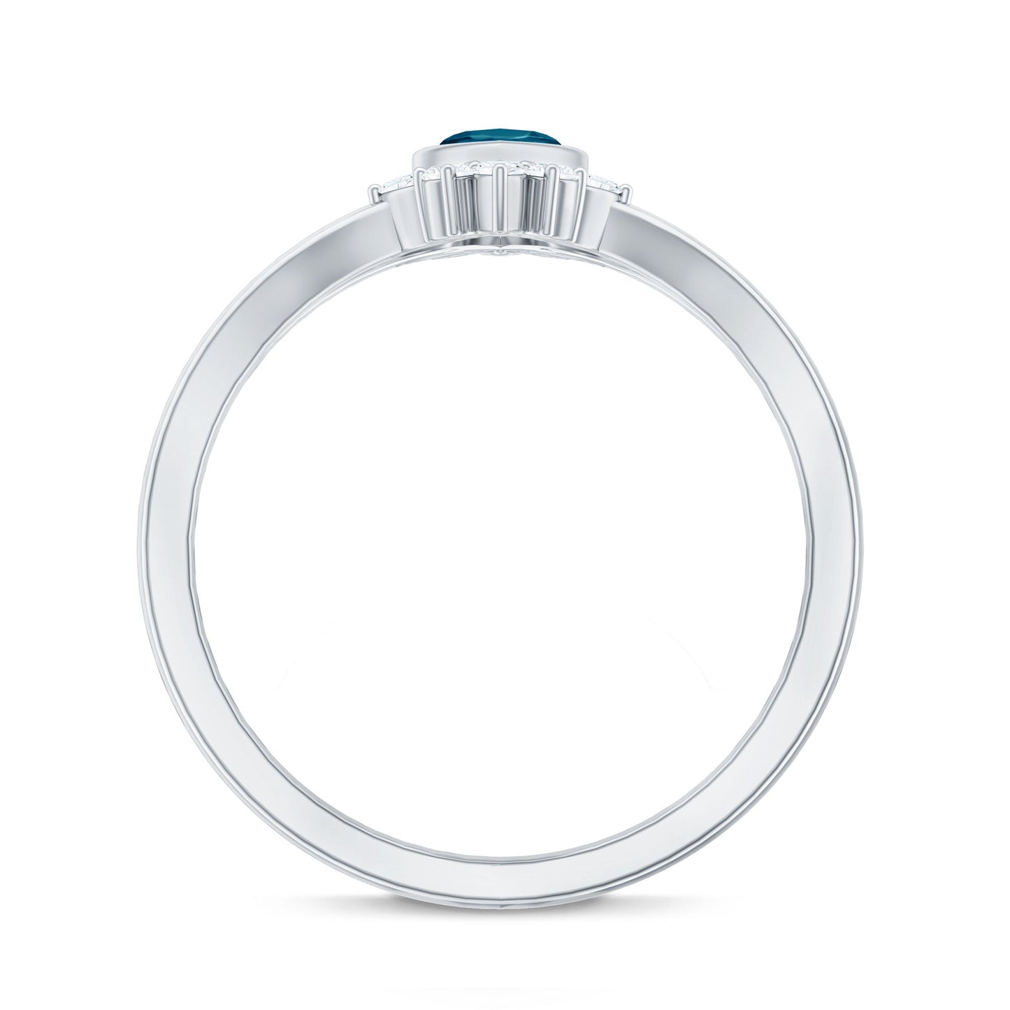 4X8mm Marquise Cut London Blue Topaz Cocktail Ring with Diamond