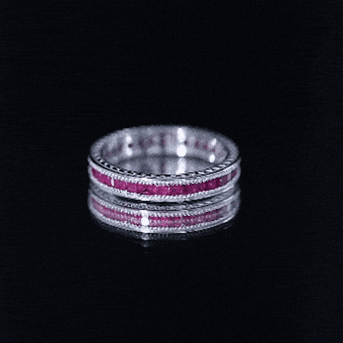 Genuine 1.7 Carat Princess Cut Ruby Eternity Wedding Ring for Women