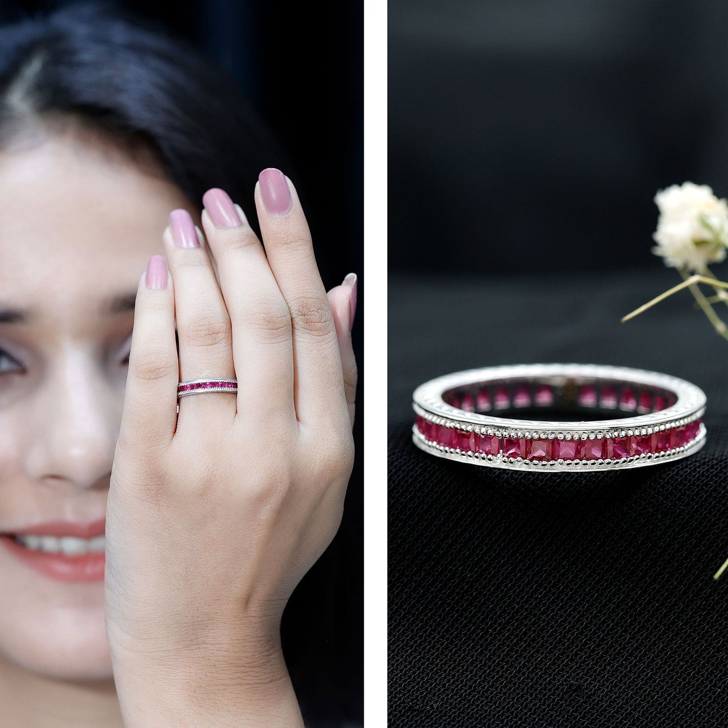 Genuine 1.7 Carat Princess Cut Ruby Eternity Wedding Ring for Women