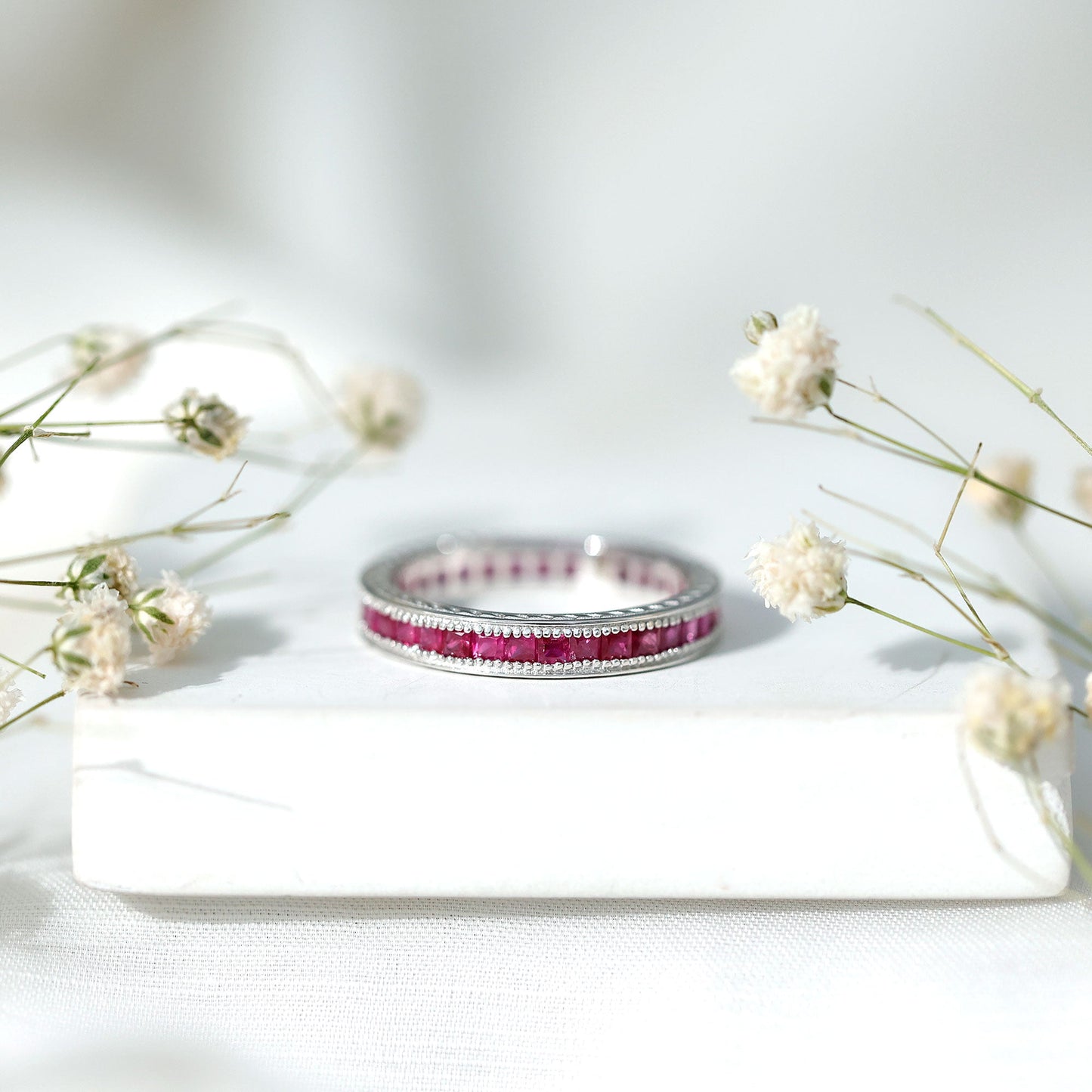 Genuine 1.7 Carat Princess Cut Ruby Eternity Wedding Ring for Women