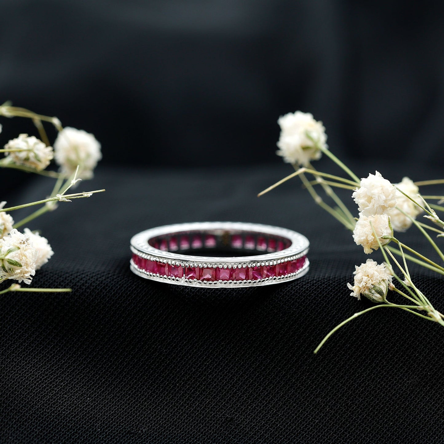 Genuine 1.7 Carat Princess Cut Ruby Eternity Wedding Ring for Women