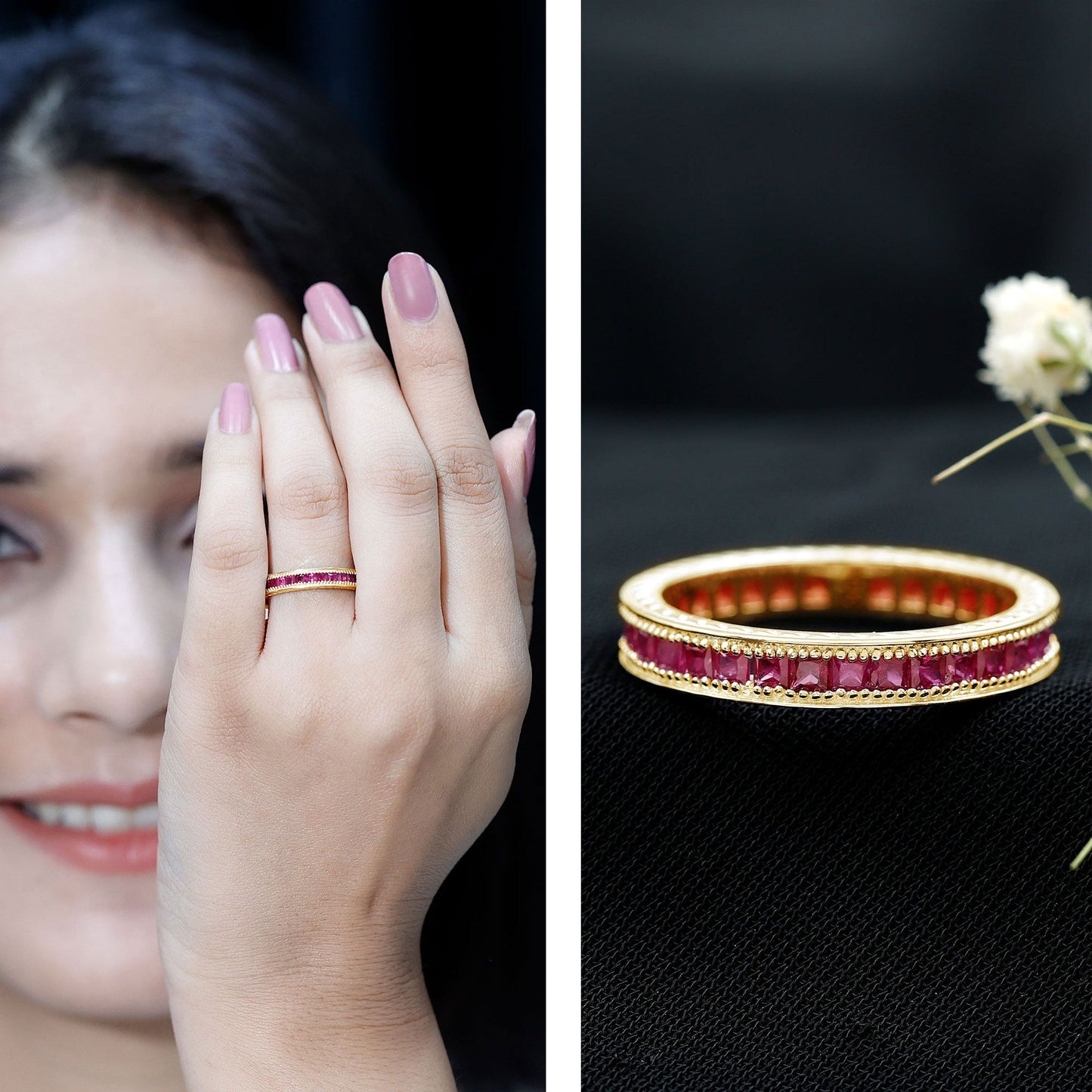 Genuine 1.7 Carat Princess Cut Ruby Eternity Wedding Ring for Women