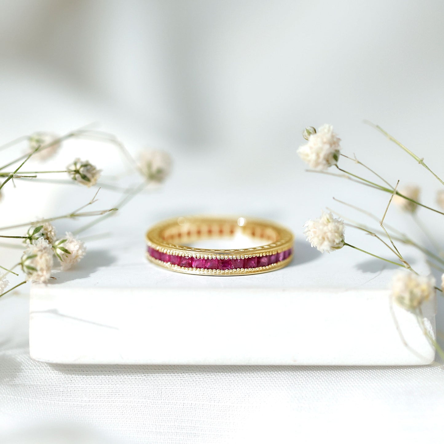 Genuine 1.7 Carat Princess Cut Ruby Eternity Wedding Ring for Women