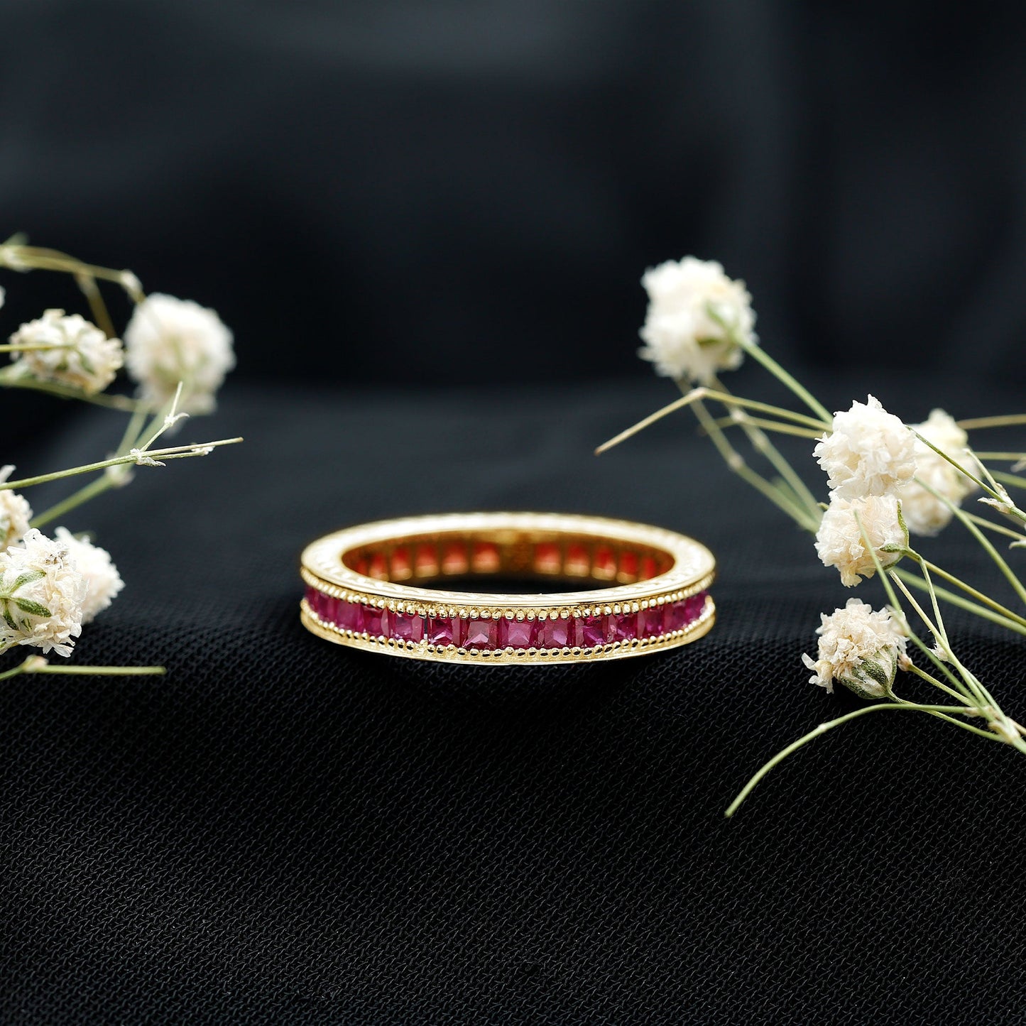 Genuine 1.7 Carat Princess Cut Ruby Eternity Wedding Ring for Women