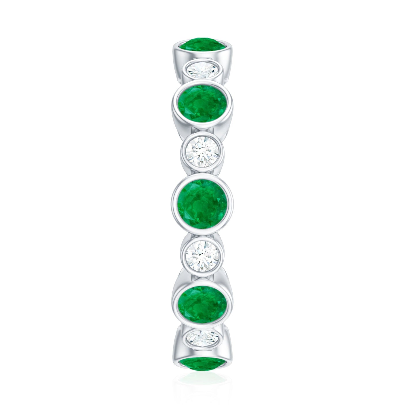 Bezel Set Round Emerald and Moissanite Eternity Wedding Band