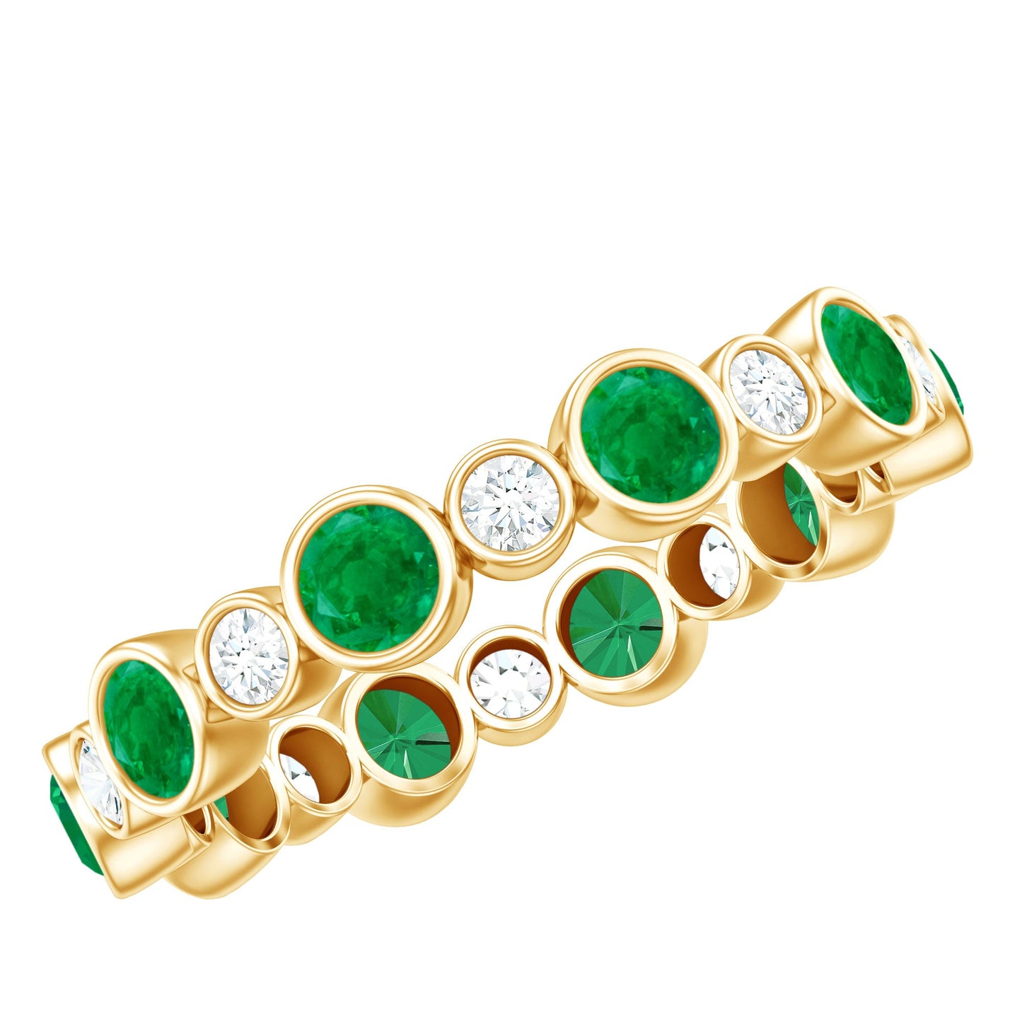 Bezel Set Round Emerald and Moissanite Eternity Wedding Band