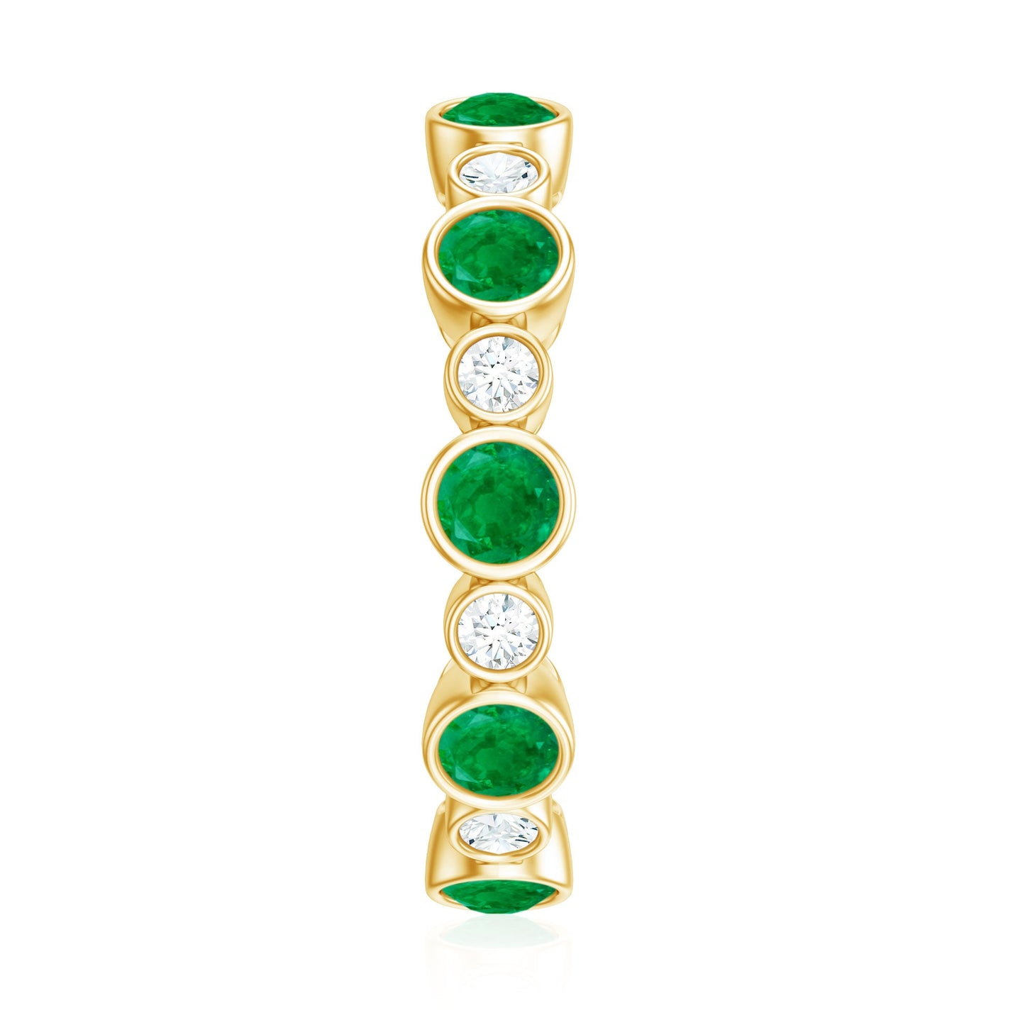 Bezel Set Round Emerald and Moissanite Eternity Wedding Band