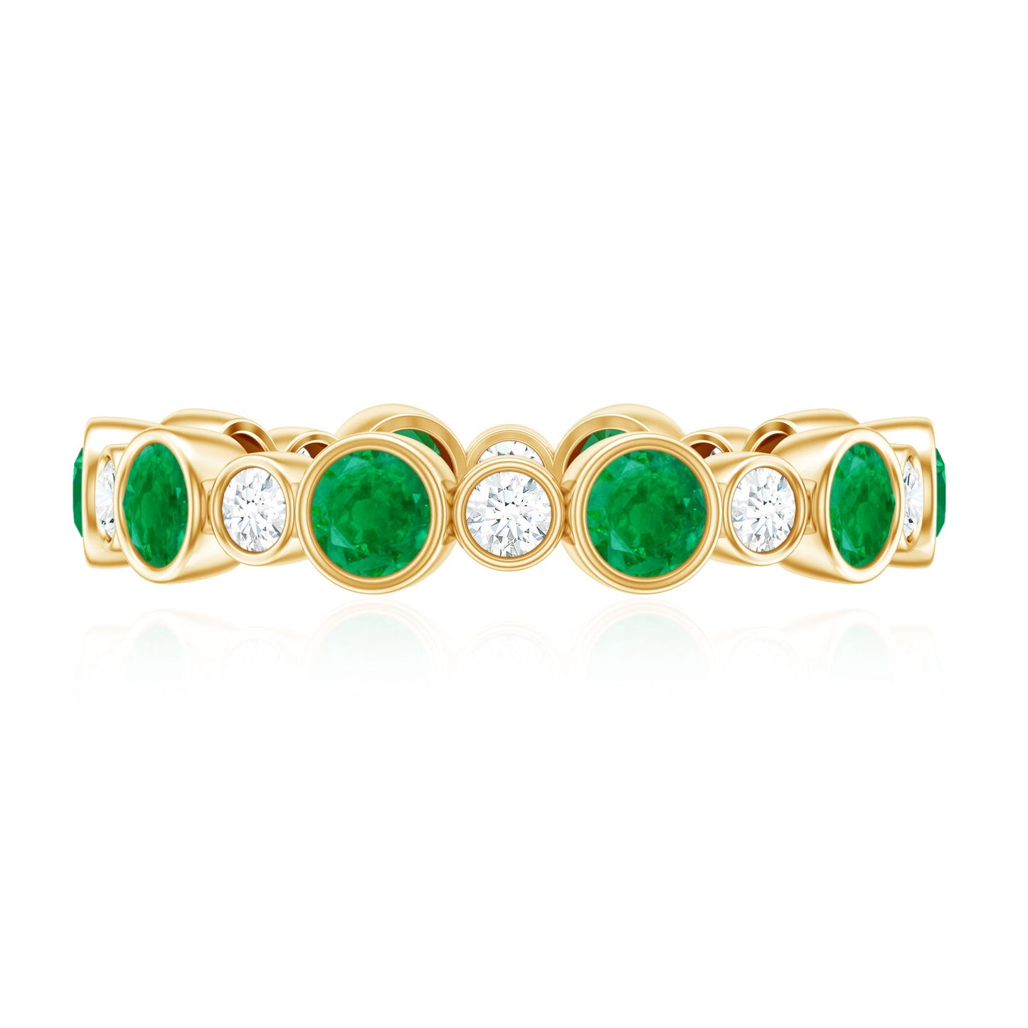Bezel Set Round Emerald and Moissanite Eternity Wedding Band