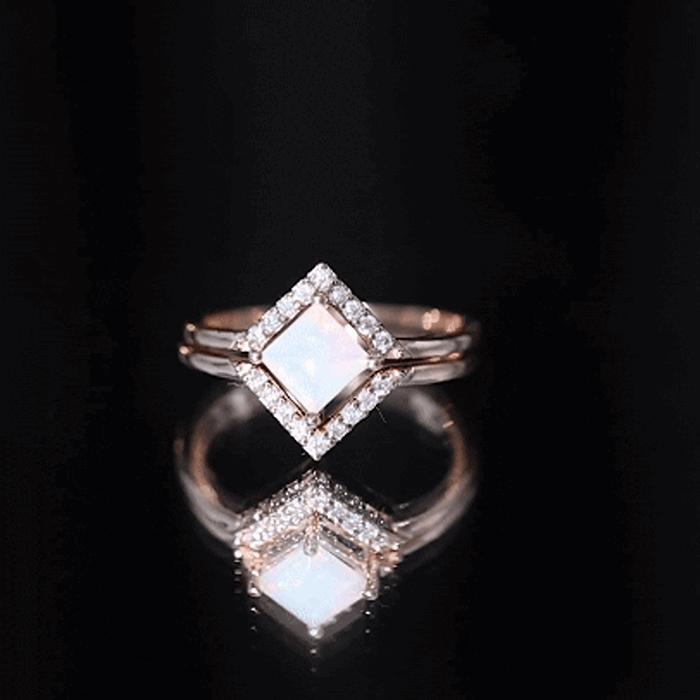 Natural Princess Cut Ethiopian Opal Engagement Ring with Enhancer