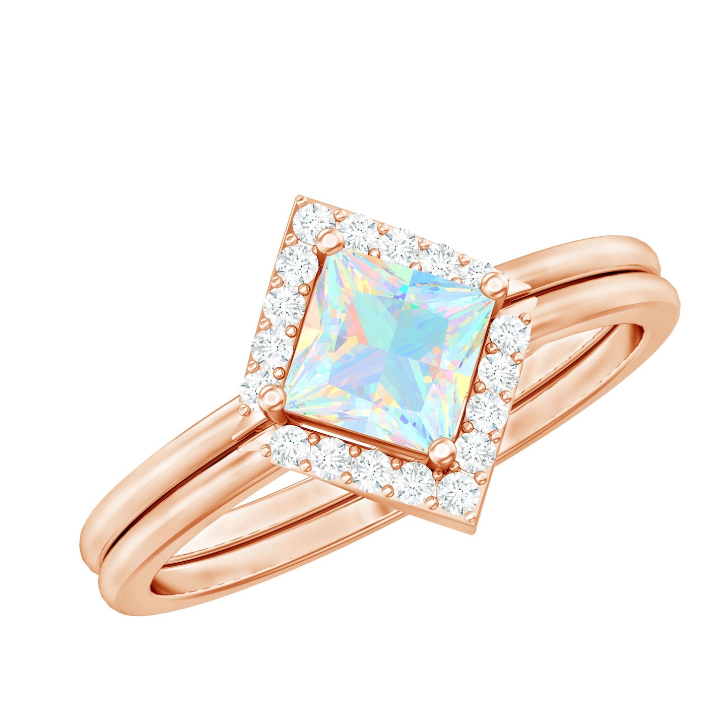 Natural Princess Cut Ethiopian Opal Engagement Ring with Enhancer