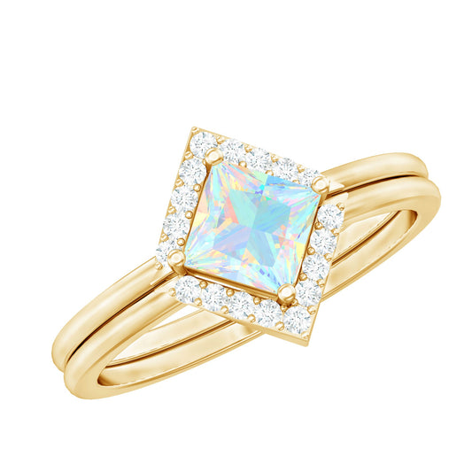 Natural Princess Cut Ethiopian Opal Engagement Ring with Enhancer