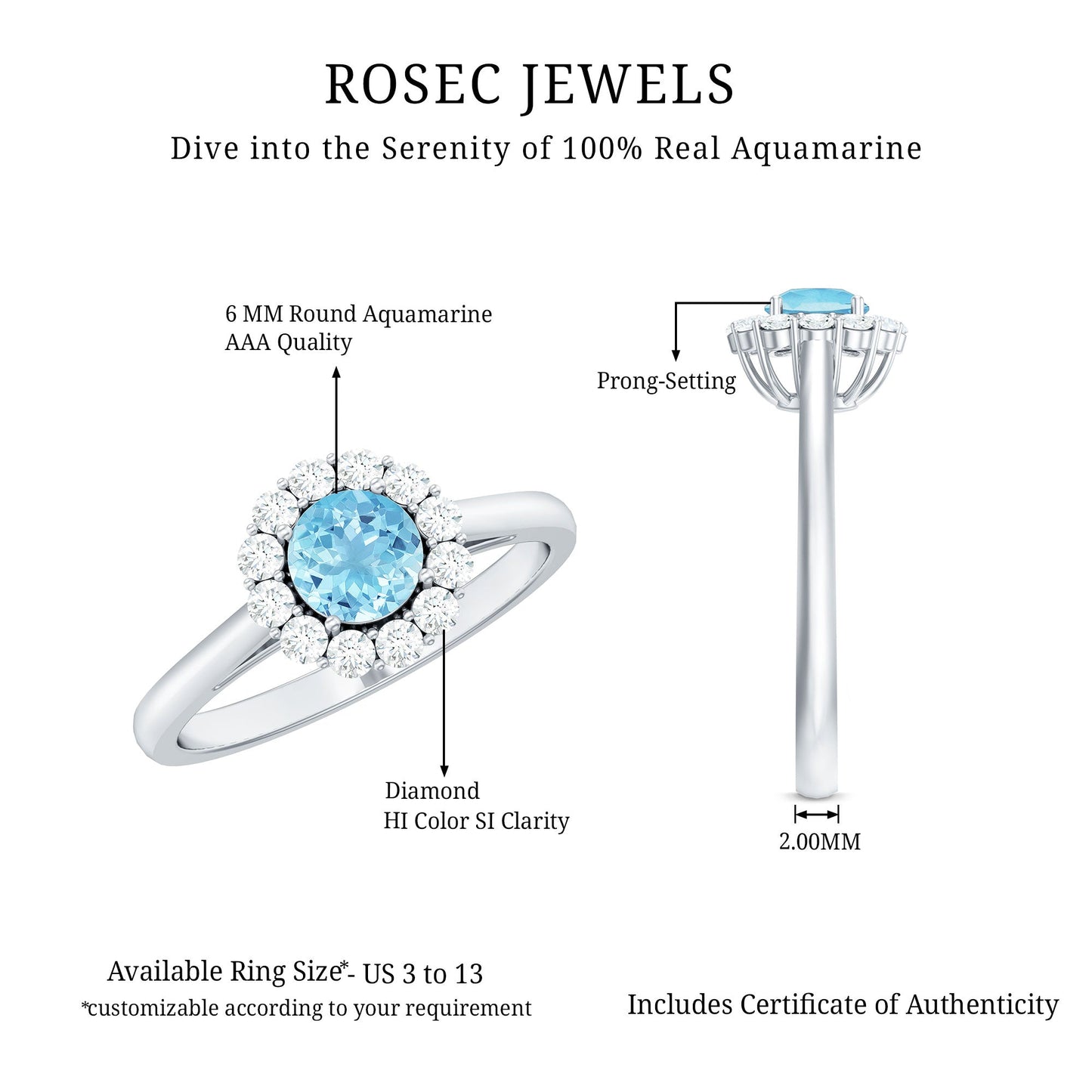1 CT Aquamarine and Diamond Floating Halo Engagement Ring
