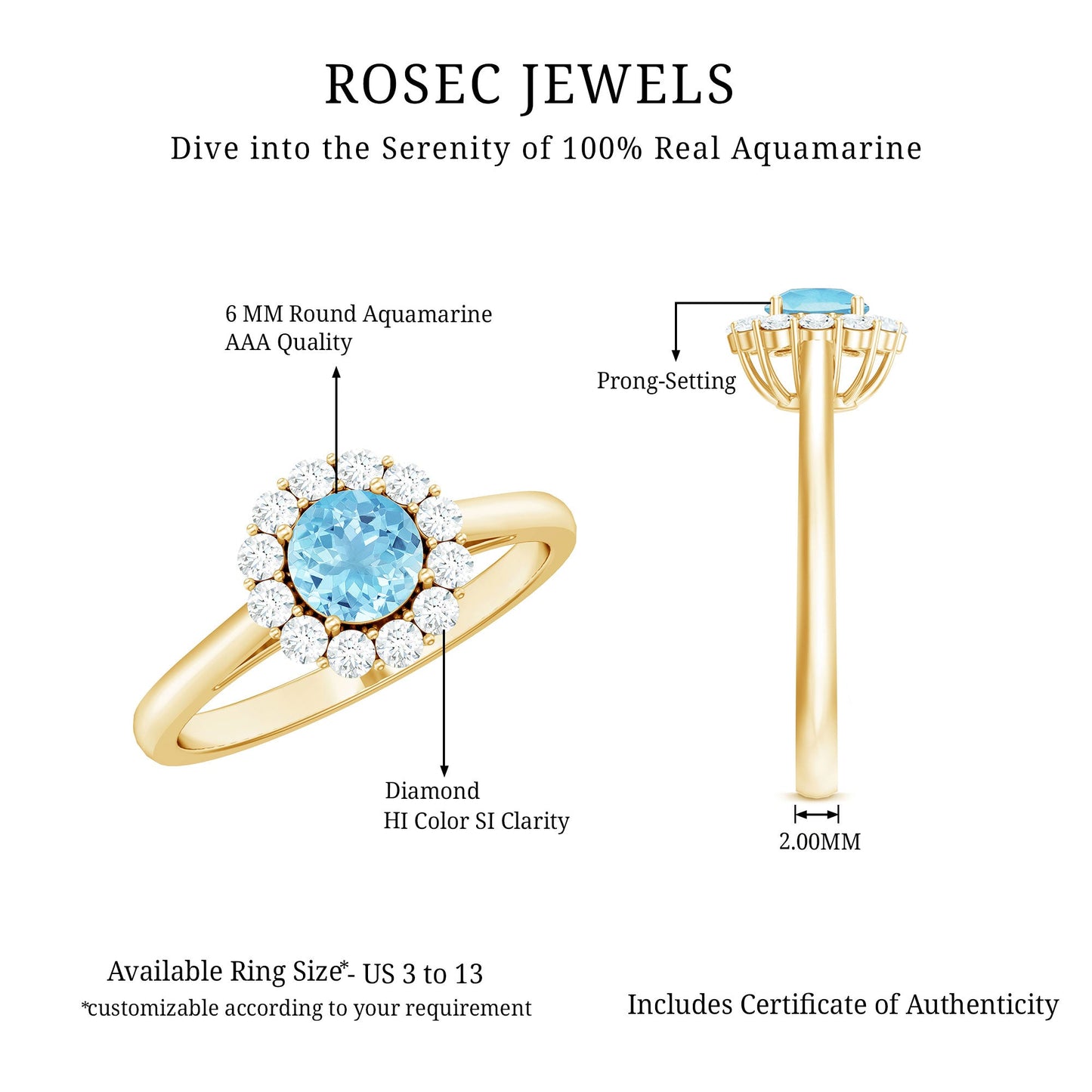 1 CT Aquamarine and Diamond Floating Halo Engagement Ring