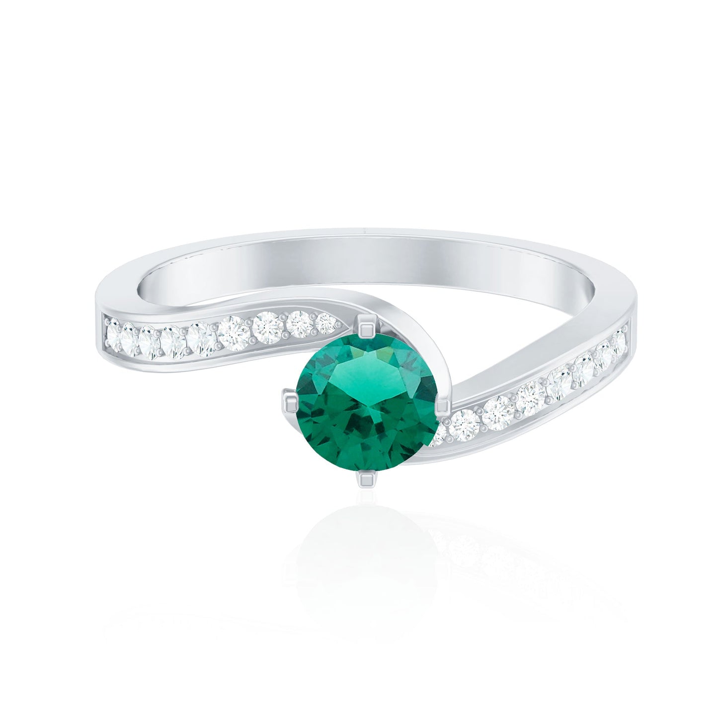 Certified 6 mm Lab Grown Emerald Diamond Bypass Engagement Ring