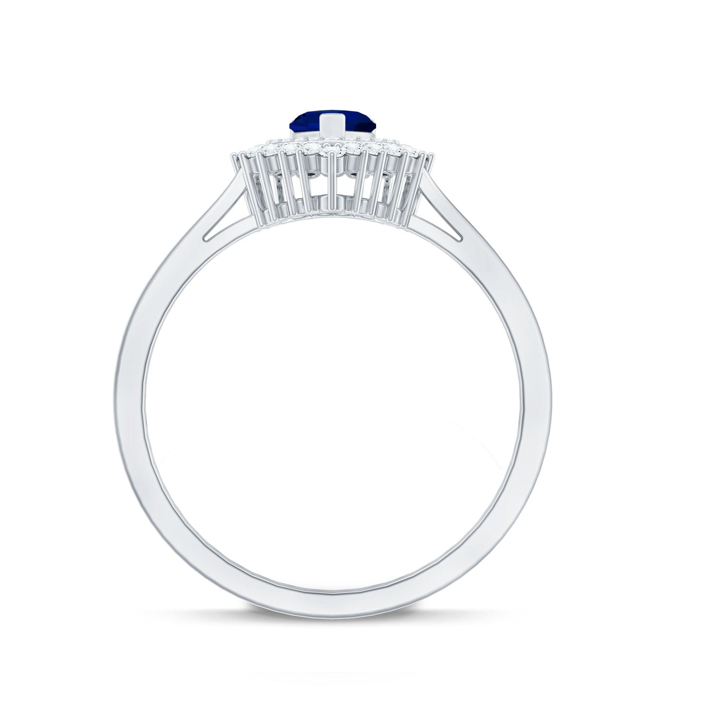 Blue Sapphire Heart and Diamond Double Halo Engagement Ring