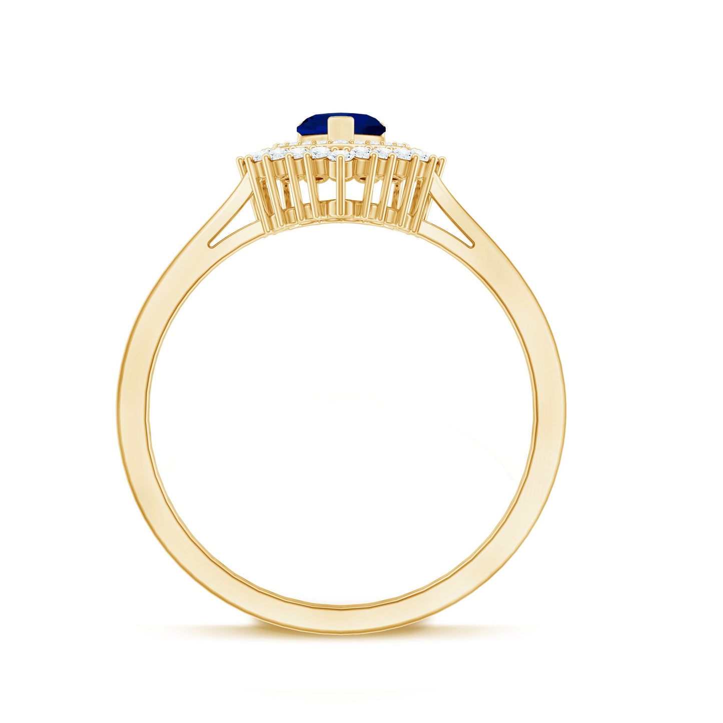 Blue Sapphire Heart and Diamond Double Halo Engagement Ring