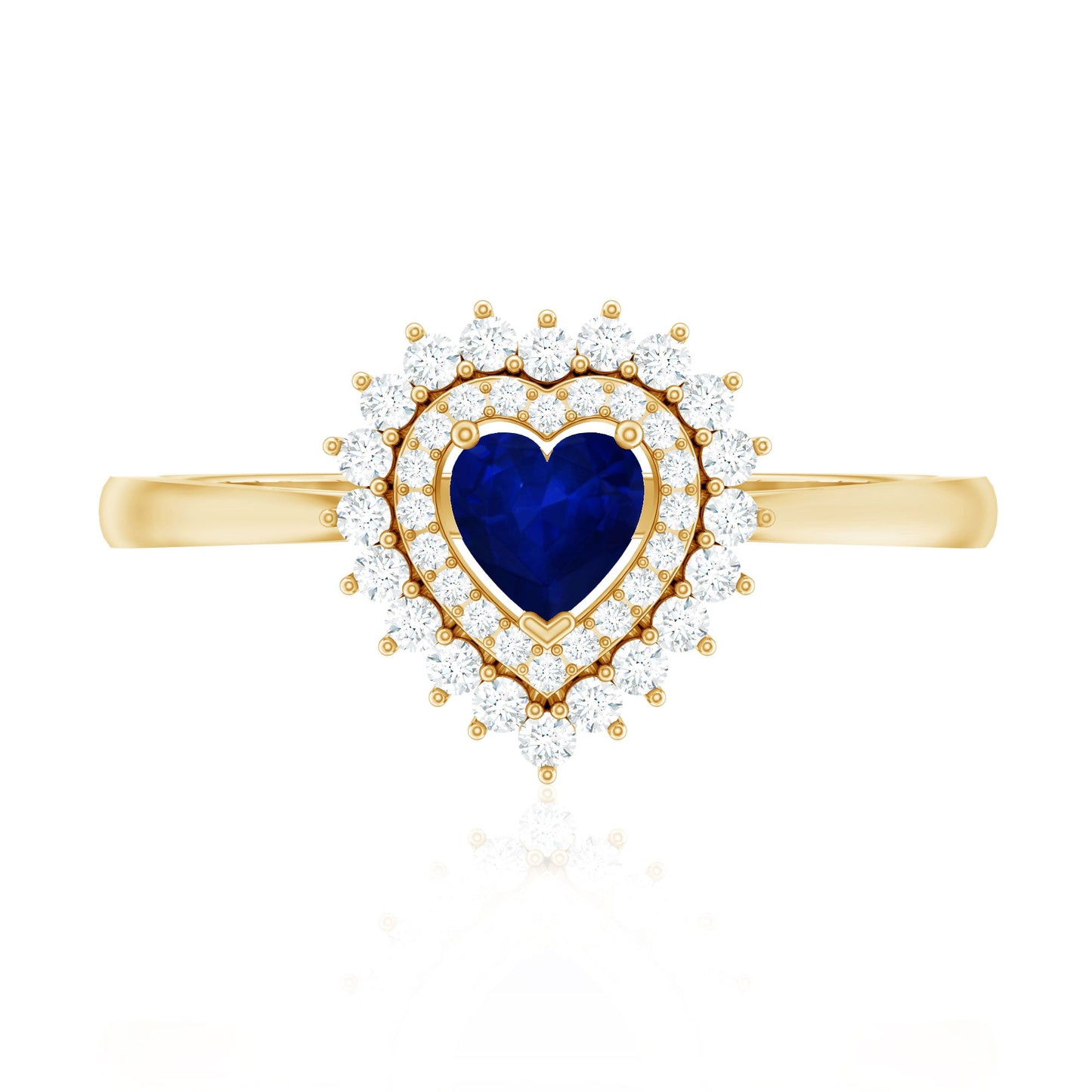 Blue Sapphire Heart and Diamond Double Halo Engagement Ring