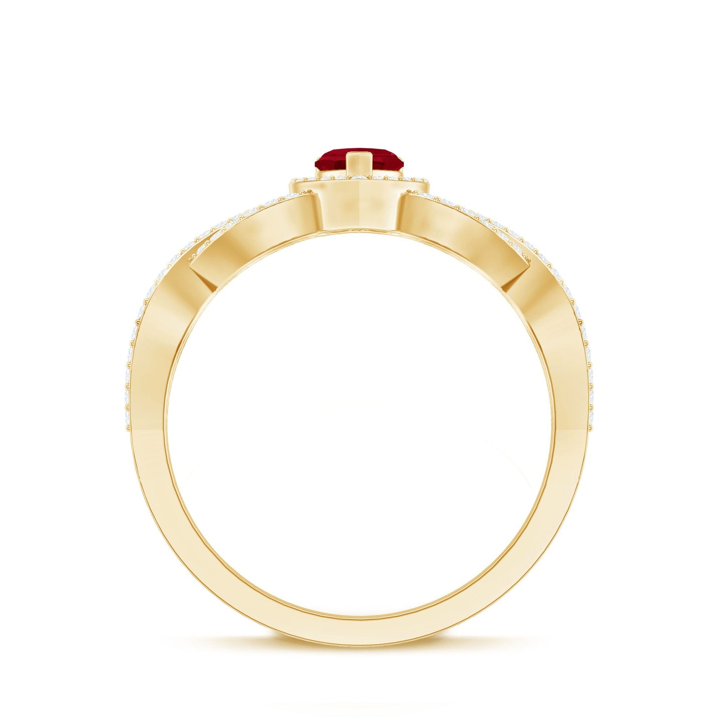 Natural Ruby Heart Promise Ring with Diamond Crossover Shank
