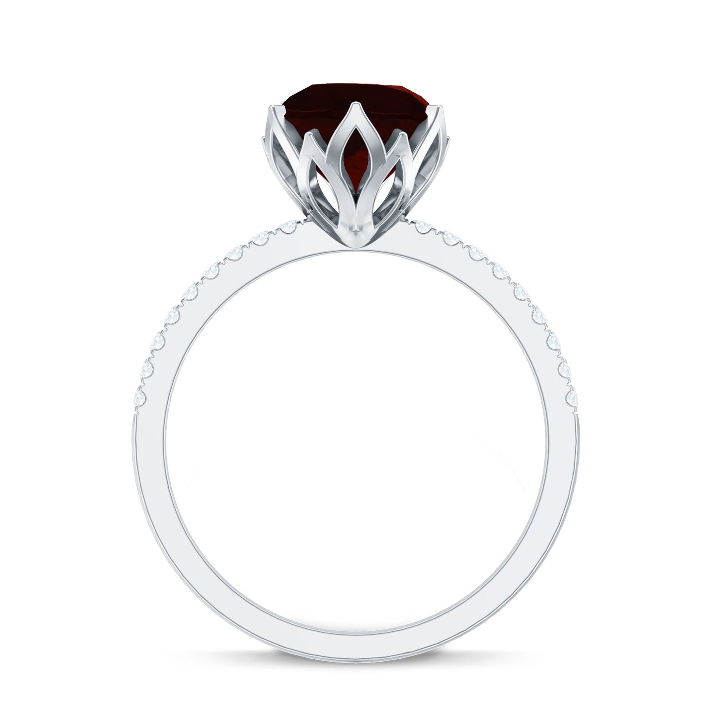 Natural 8mm Garnet Solitaire Engagement Ring with Diamond