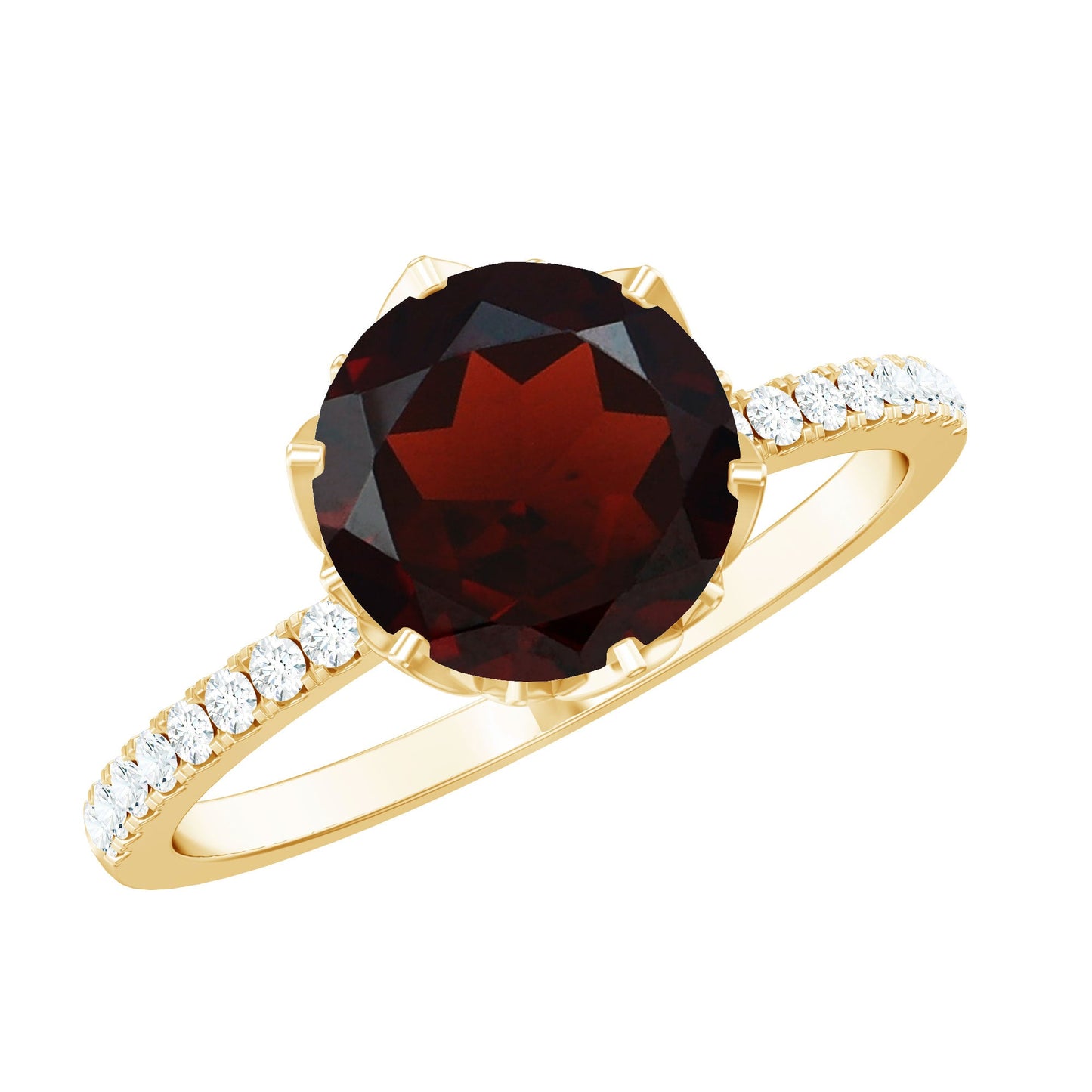 Natural 8mm Garnet Solitaire Engagement Ring with Diamond