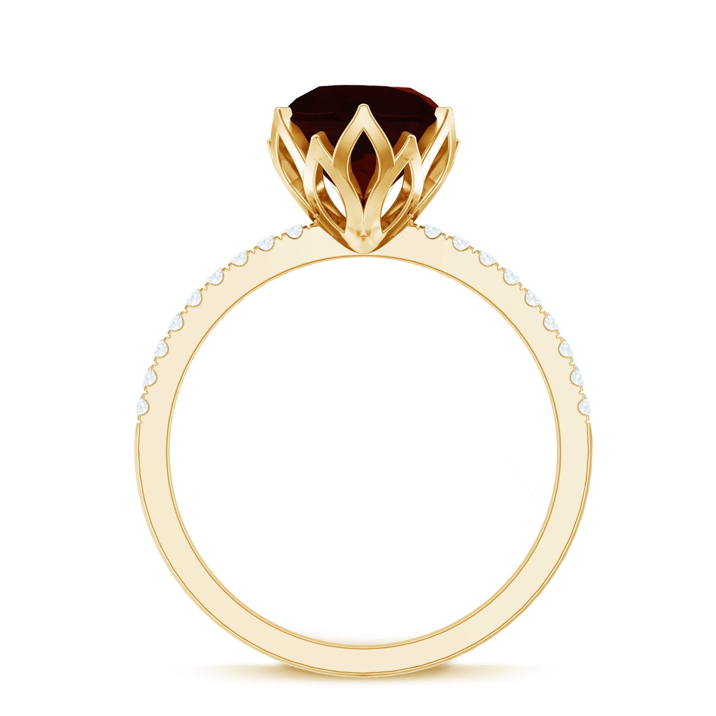 Natural 8mm Garnet Solitaire Engagement Ring with Diamond