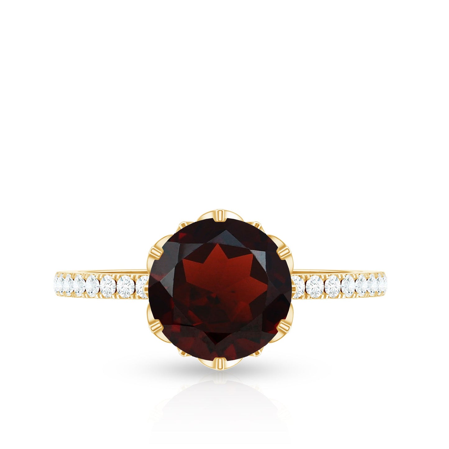 Natural 8mm Garnet Solitaire Engagement Ring with Diamond