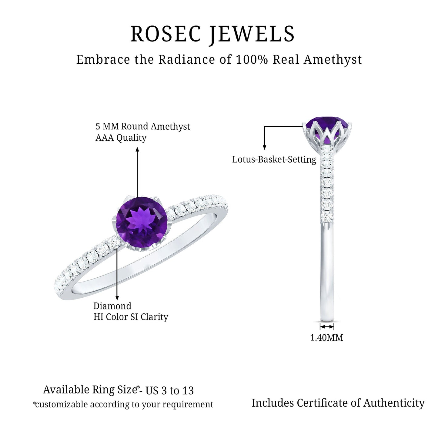 Amethyst and Diamond Solitaire Promise Ring